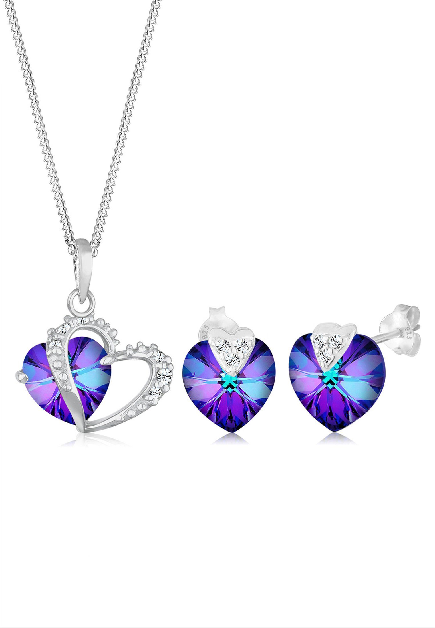 Elli Schmuckset Herz Blau 925 Sterling Silber, mit Kristallen von Swarovski®, Herz