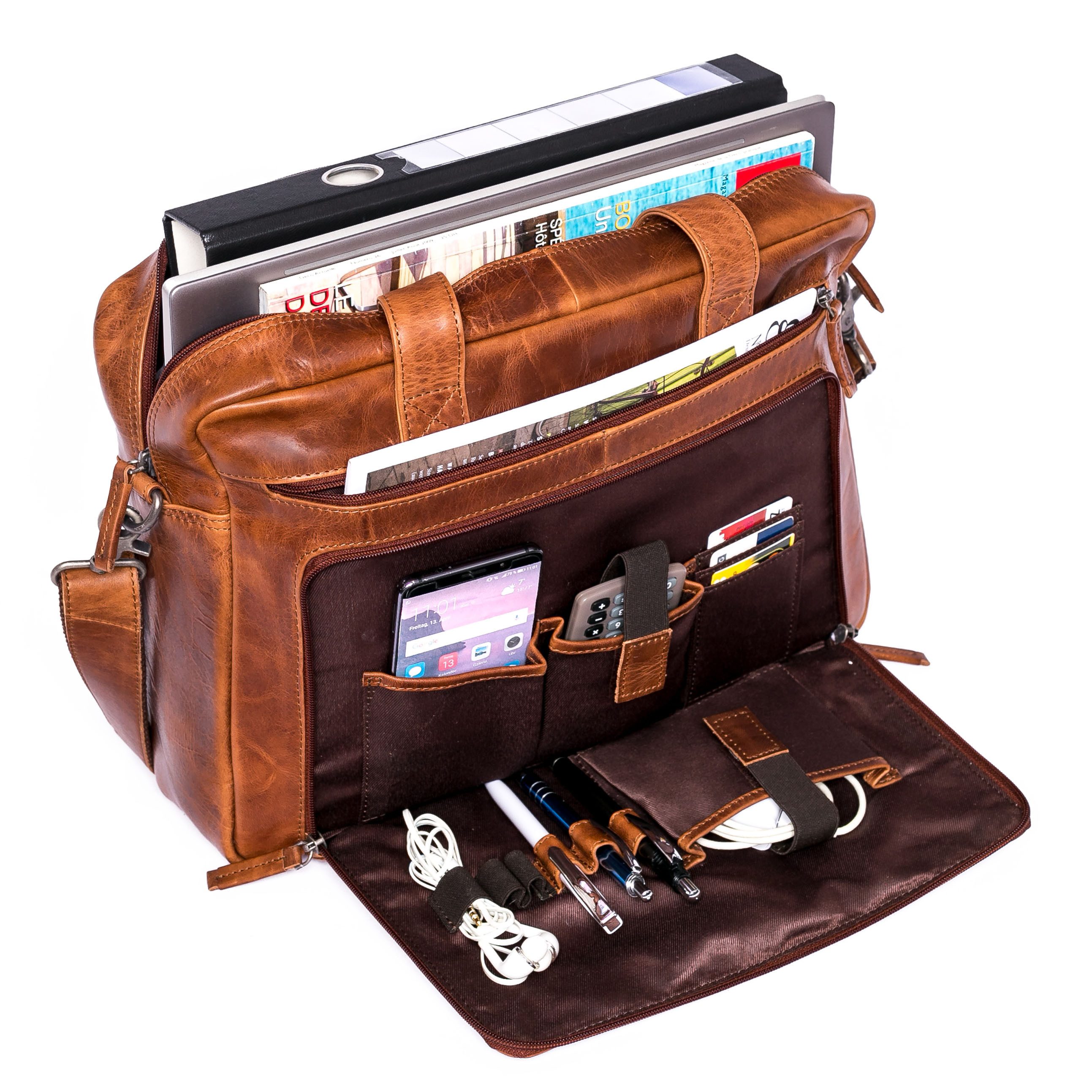 ALMADIH Businesstasche Leder Businesstasche BRUNO Ledertasche 15 Zoll Aktentasche Braun – Bild 5 von 5