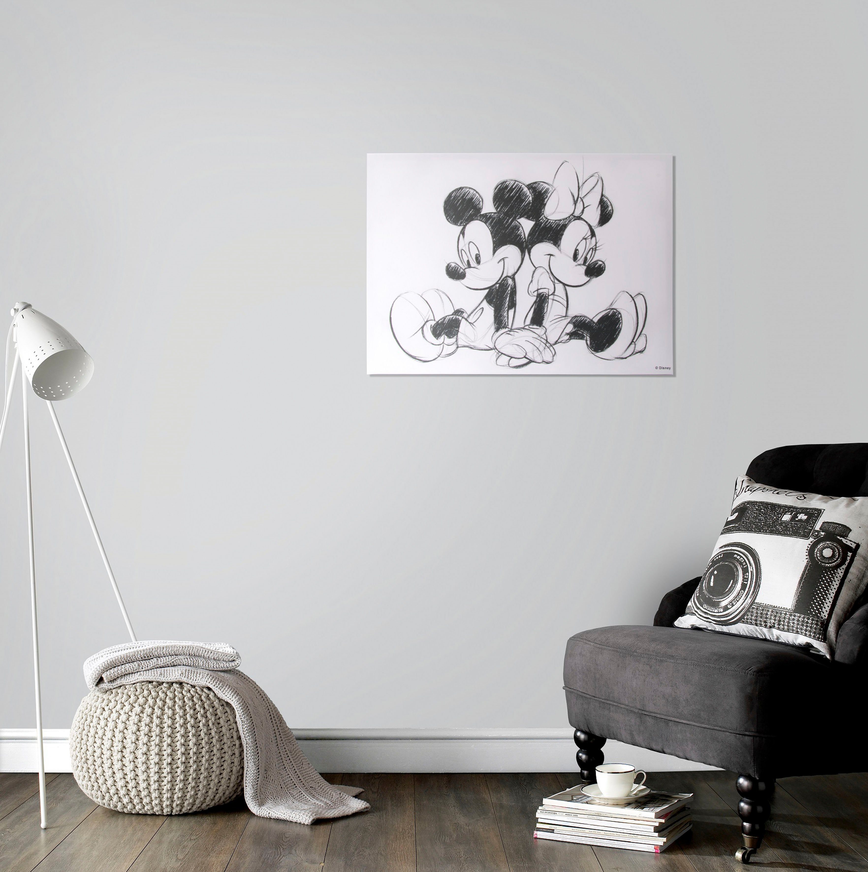 Mickey St) (1 Disney Sketch Minnie Leinwandbild Sitting,