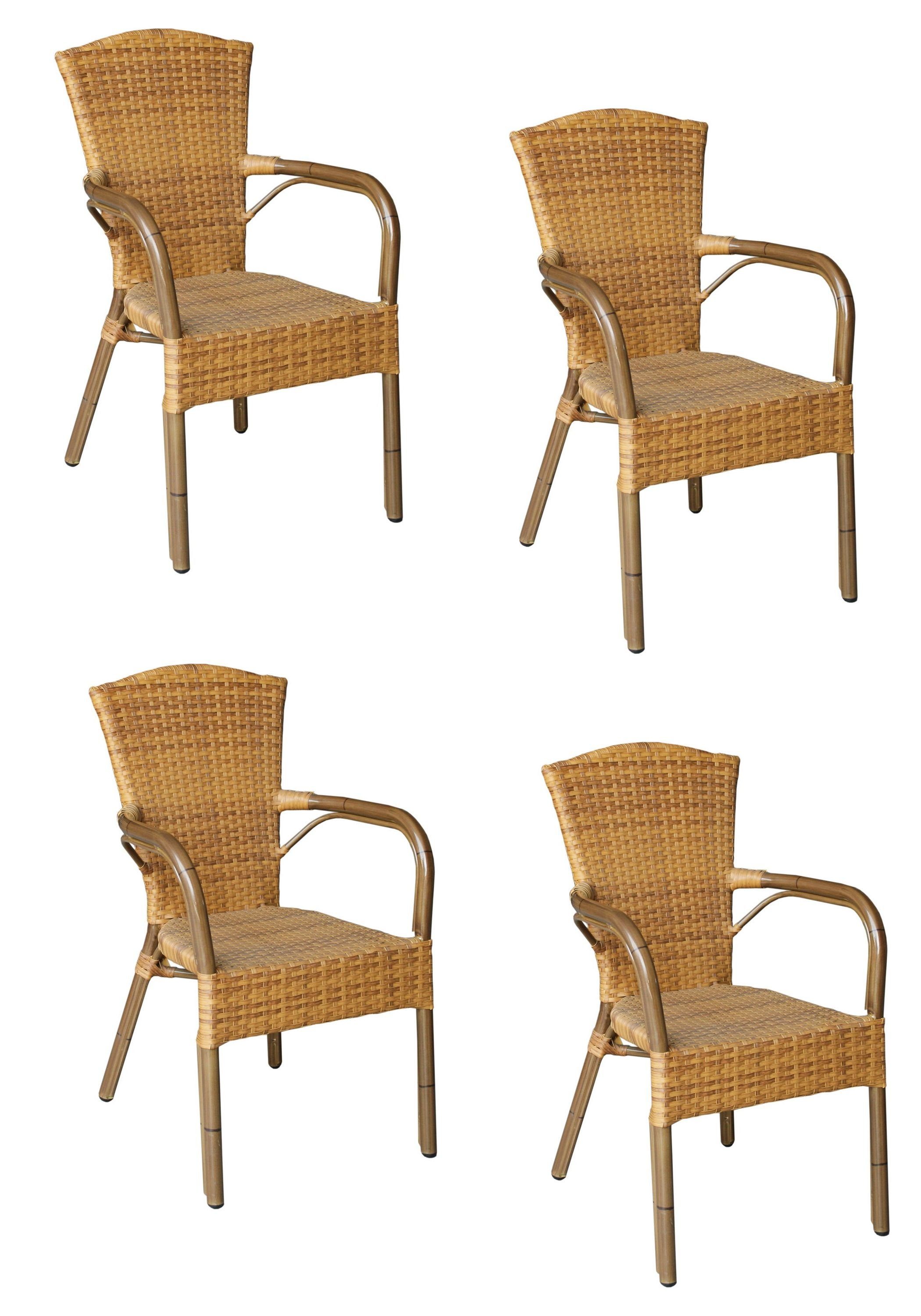 Konway Stapelstuhl COLOMBO (4 St), 4x KONWAY® COLOMBO Stapelsessel Tabaco Premium Polyrattan Sessel