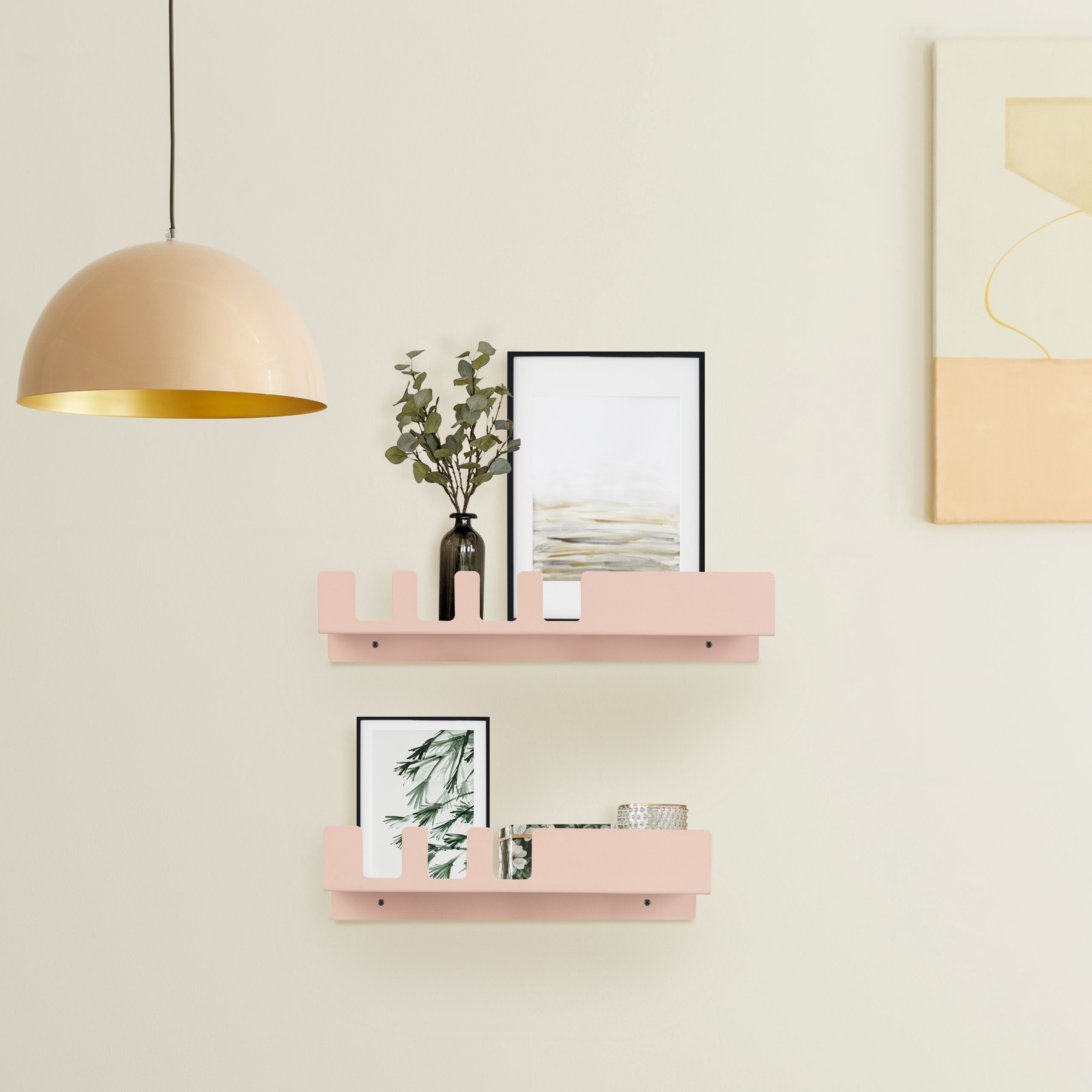 Wandregal Metall, Wohndekoration Pink Paulowniaholz, aus Floordirekt Wandregal