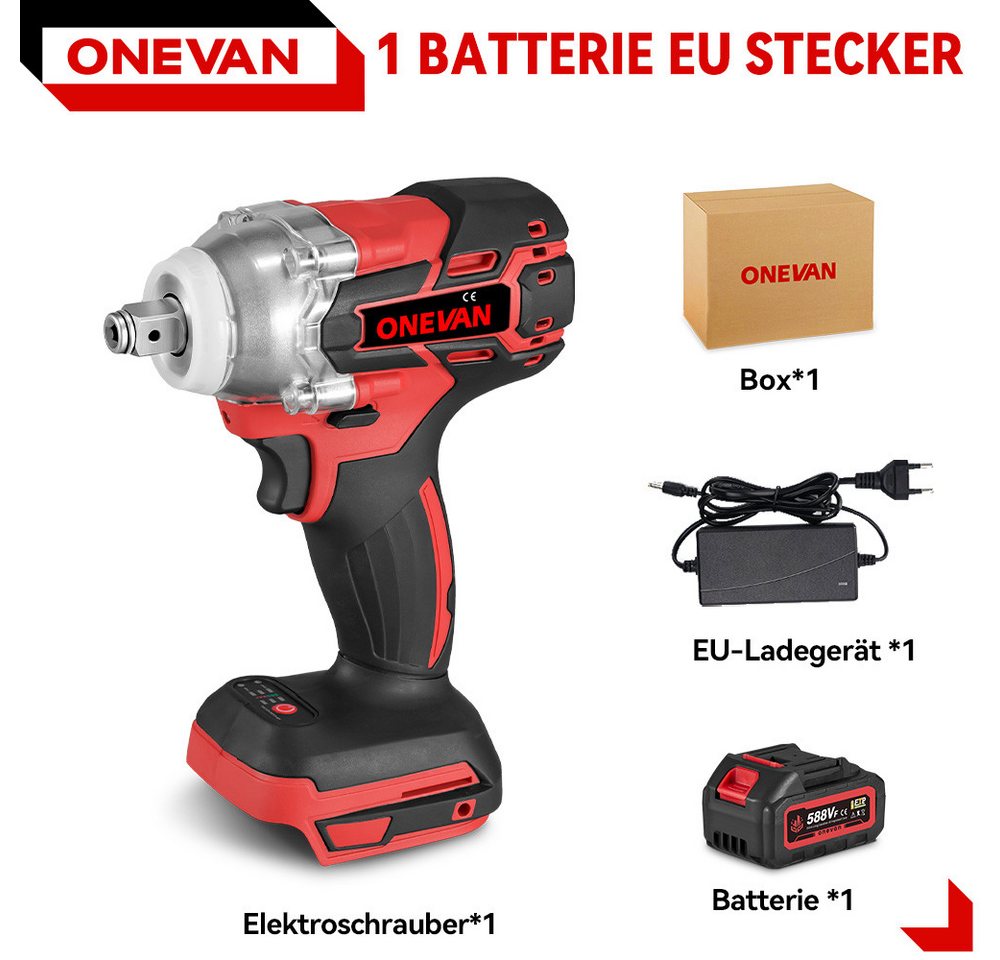 Thumbnail - ONEVAN Akku-Schlagschrauber 520 Nm Bürstenlos 1/2" Elektrischer Schlagschrauber mit Akku, 4200 U/min, 520 Nm, Drehschlag...