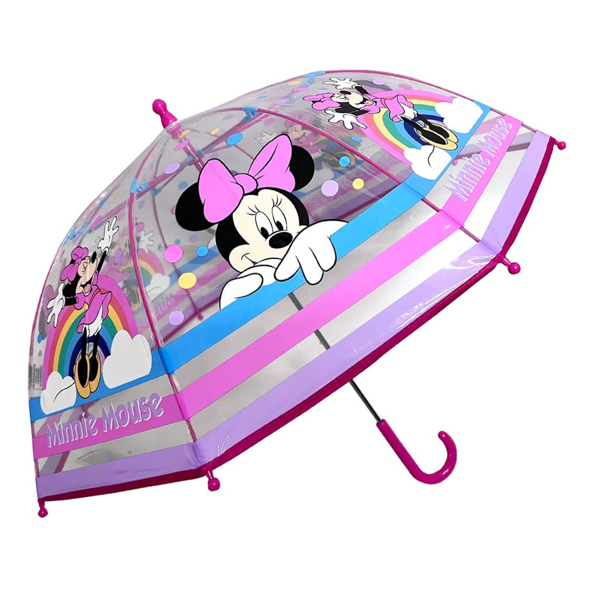 Disney Minnie Mouse Stockregenschirm Kinder Regenschirm mit Regenbogen Motiv ab 3 Jahren, windfest