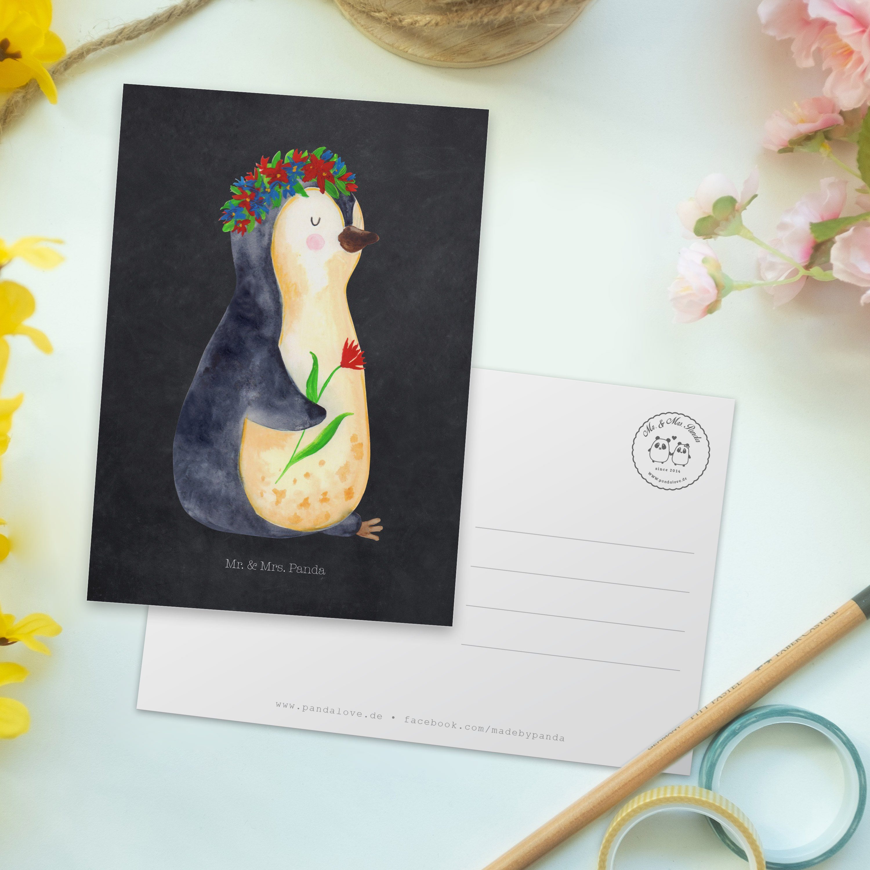 Mr. & Mrs. Geschenk, Pinguin Kreidetafel Karte, - Ein Dankeskarte, Panda Blumenkranz Postkarte 
