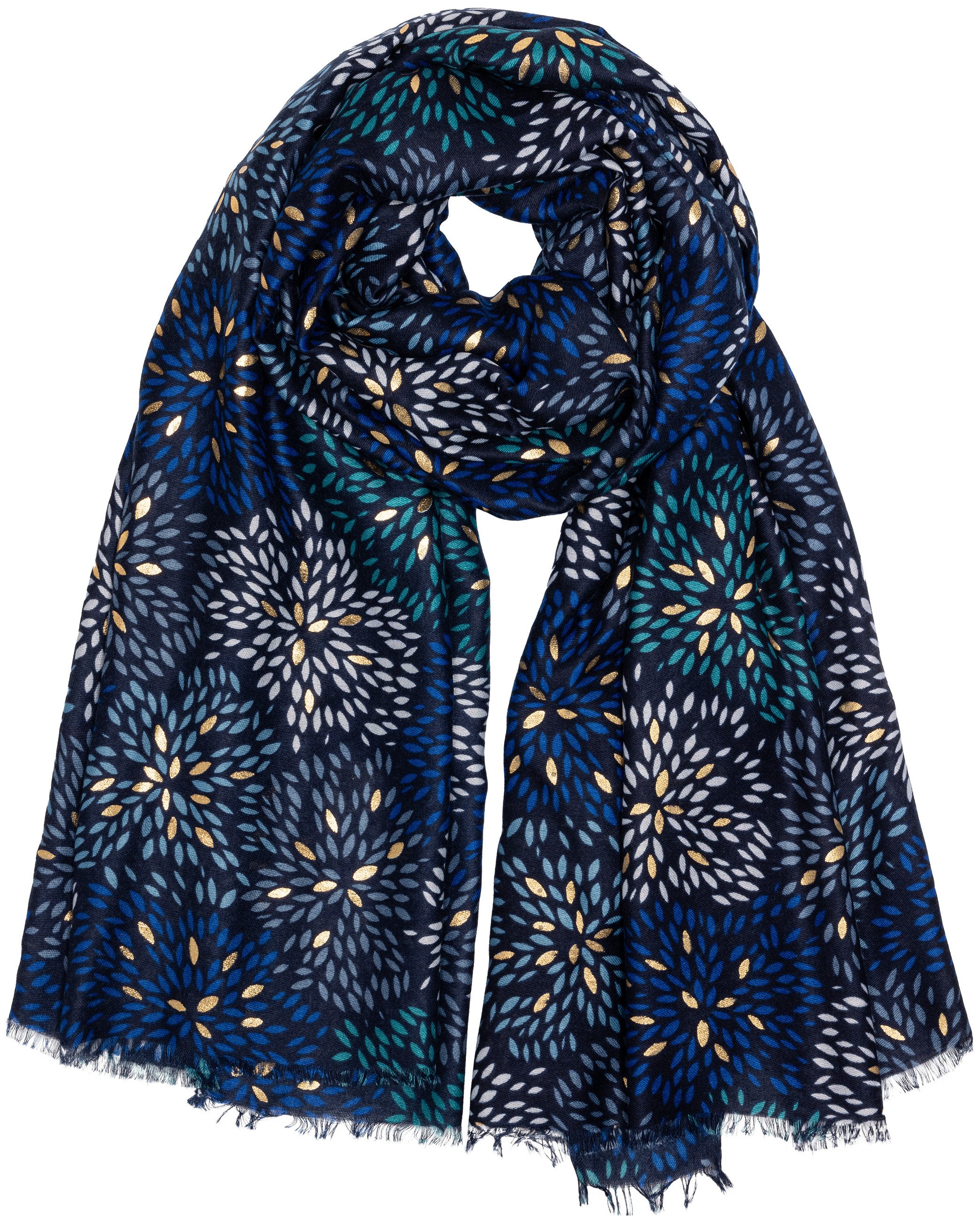 Modeschal SC517 Damen Schal mit stylish floralem Print und goldenen Akzenten