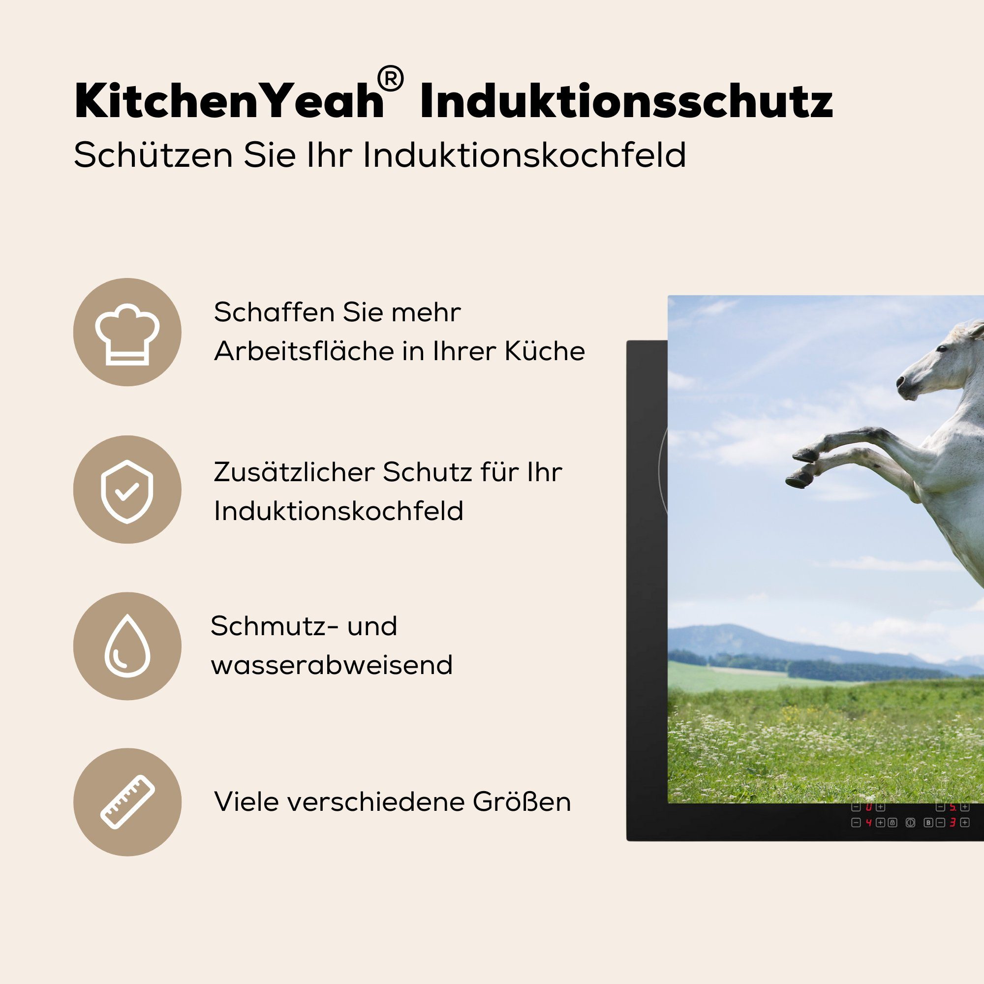 81x52 küche, tlg), für Pferd MuchoWow cm, Ceranfeldabdeckung Vinyl, Natur, - die Schutz (1 Aufzucht - Induktionskochfeld Herdblende-/Abdeckplatte