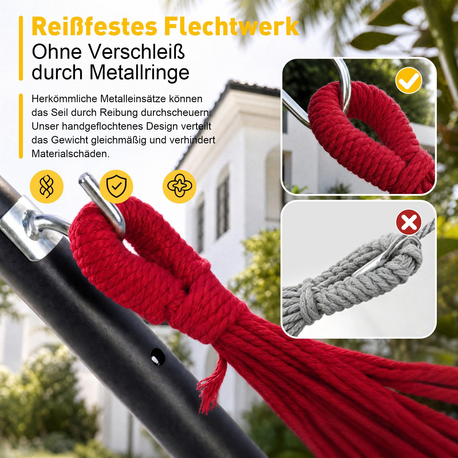 Sekey Hängematte mit Karabinern Tragetasche aus Baumwolle Doppelhängematte für Outdoor, bis 200 kg belastbar, für Garten, Balkon, Terrasse, Indoor und Camping – Bild 3 von 5