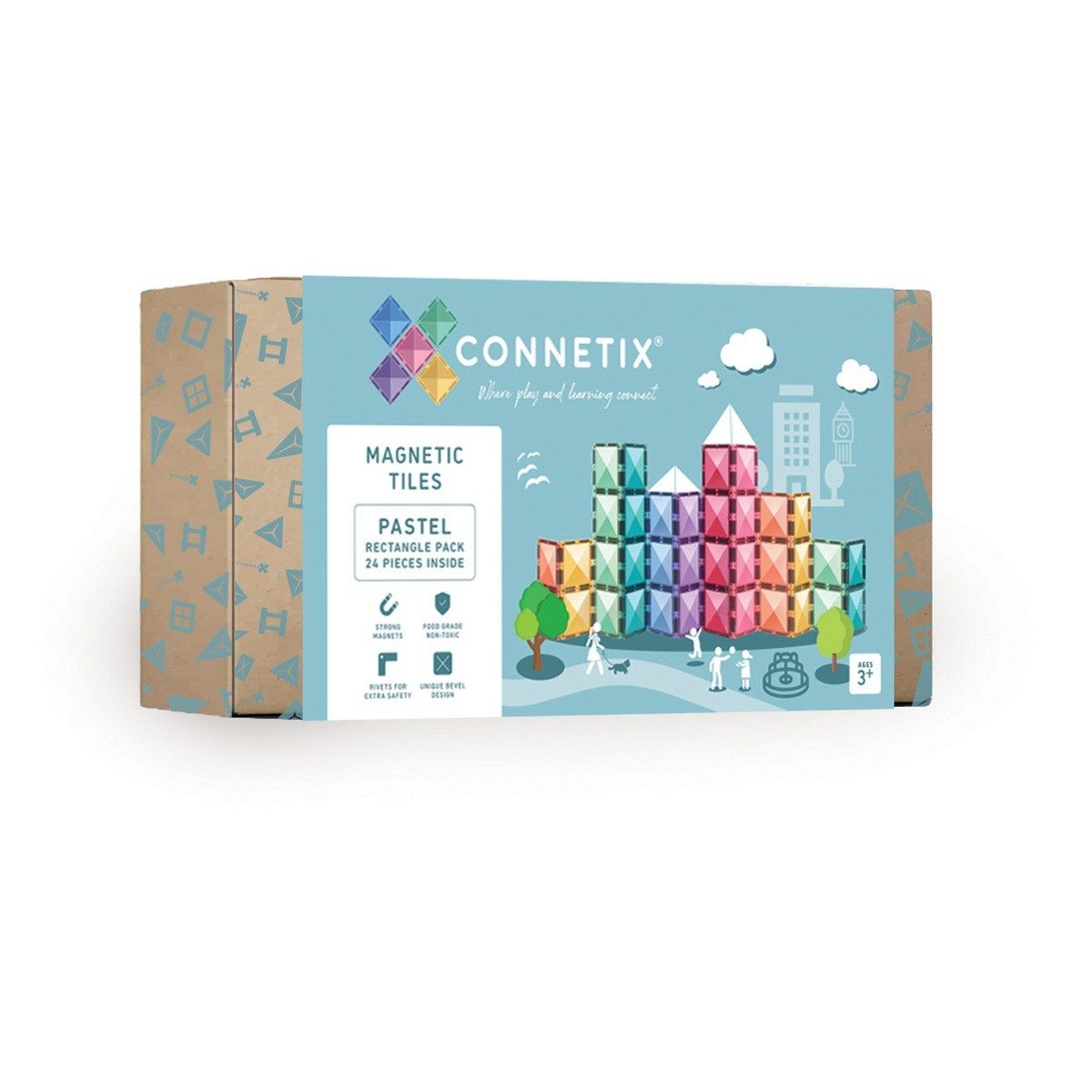 Connetix Pastel Rectangle Pack verstärkte Magnete pädagogisches Lernspiel Magnetspielbausteine, (Open Play, 24 Teile), ab 3 Jahren