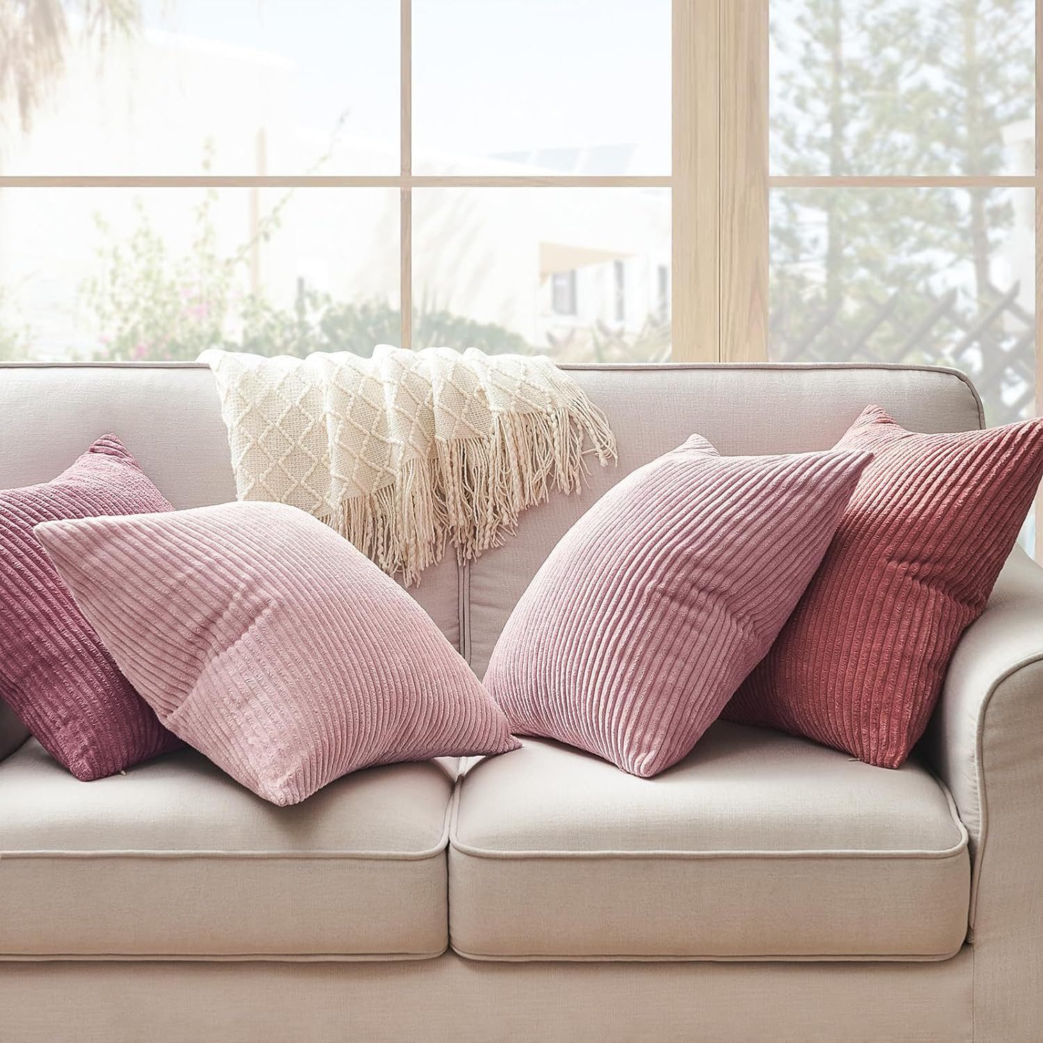 Topfinel Kissenbezüge 4er Set Kordsamt, flauschig Farbverlauf, Gestreift, k günstig online kaufen