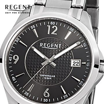 Regent Quarzuhr Regent Herren-Armbanduhr silber Analog, Herren Armbanduhr rund, groß (ca. 40mm), Edelstahlarmband
