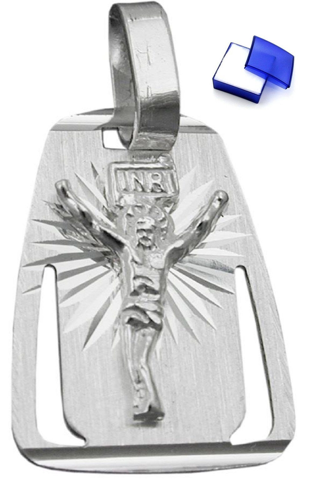 Silberschmuck matt mm Kettenanhänger diamantiert Herren 13 18 für und unbespielt kleiner mit Anhänger inklusive Damen x 925 Silber Jesus Schmuckbox, glänzend Kettenanhänger Platte