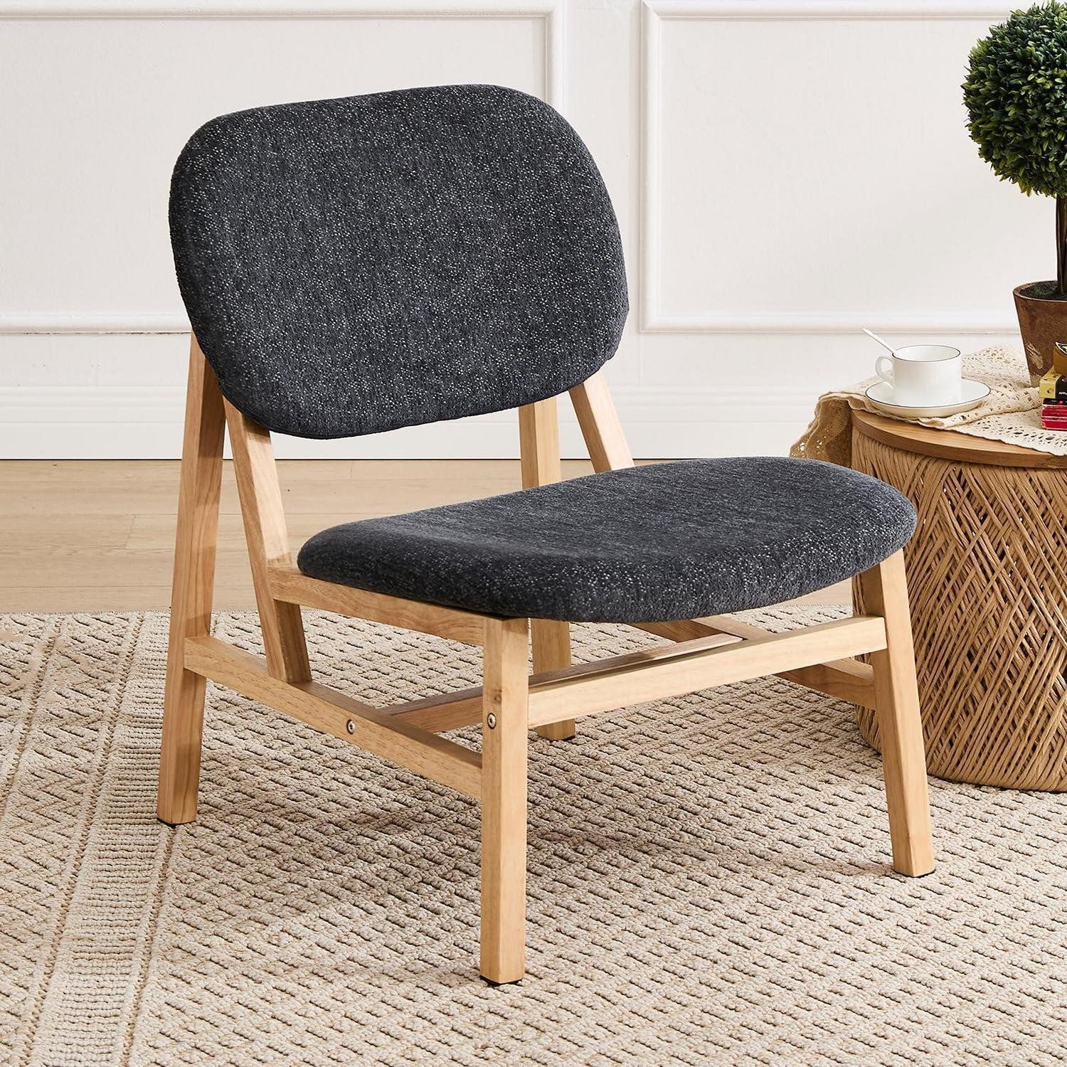 LuxusKollektion Loungesessel Loungesessel Armloser Chenille Holzbeine Wohnzimmer Grau