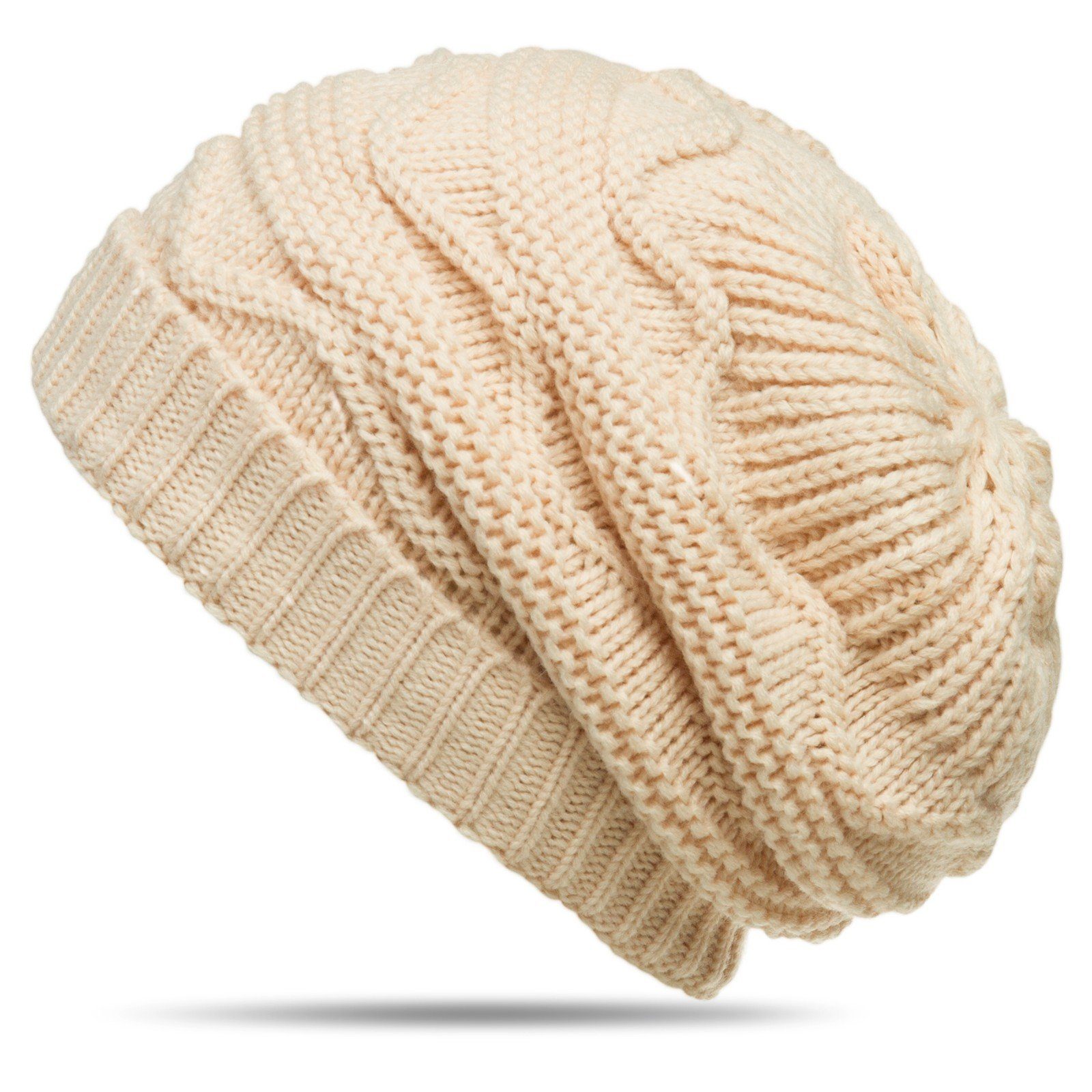 Caspar Beanie MU115 grob gestrickte Damen Winter Mütze beige