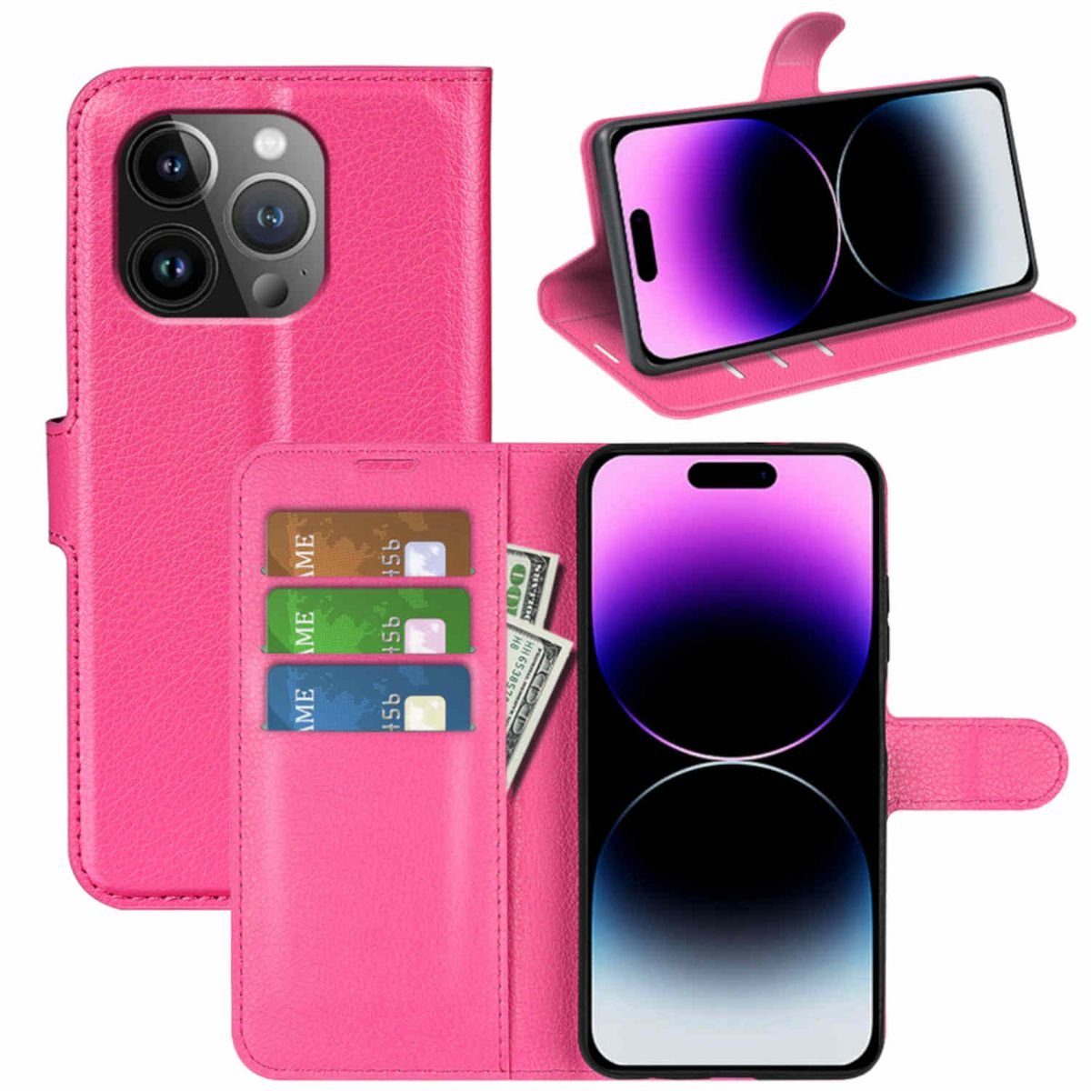 Wigento Handyhülle Für Apple iPhone 15 Pro Handy Tasche Wallet Premium  Schutz Hülle Case