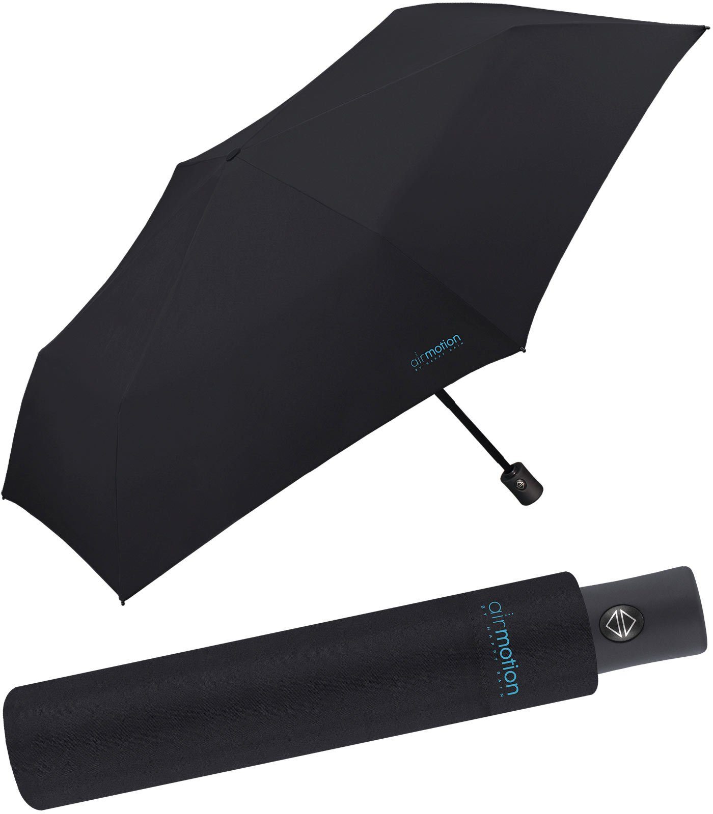perfekt Motion RAIN superleicht, Air 174 Auf-Zu-Automatik HAPPY und vollautomatischer Taschenregenschirm leichtester - - g für Handtasche Minischirm schwarz Gepäck