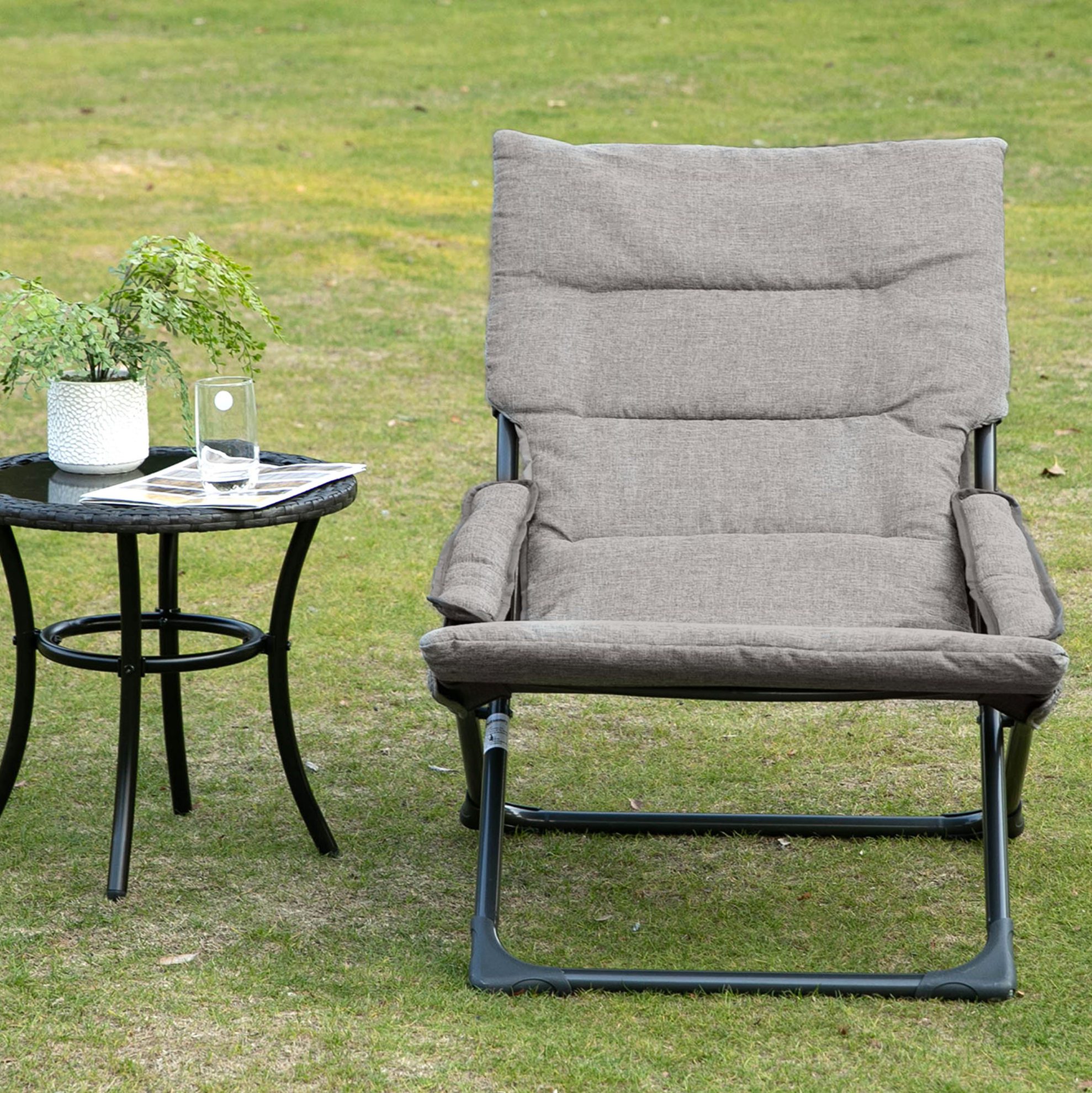 OKWISH Klappstuhl Grau 66x94x79 cm Gartenstuhl Textilene Stahl (Faltbarer Outdoor Stuhl für Garten, Terrasse & Balkon, 1 St), Mit abnehmbarer Auflage, flexibler Camping- & Liegestuhl
