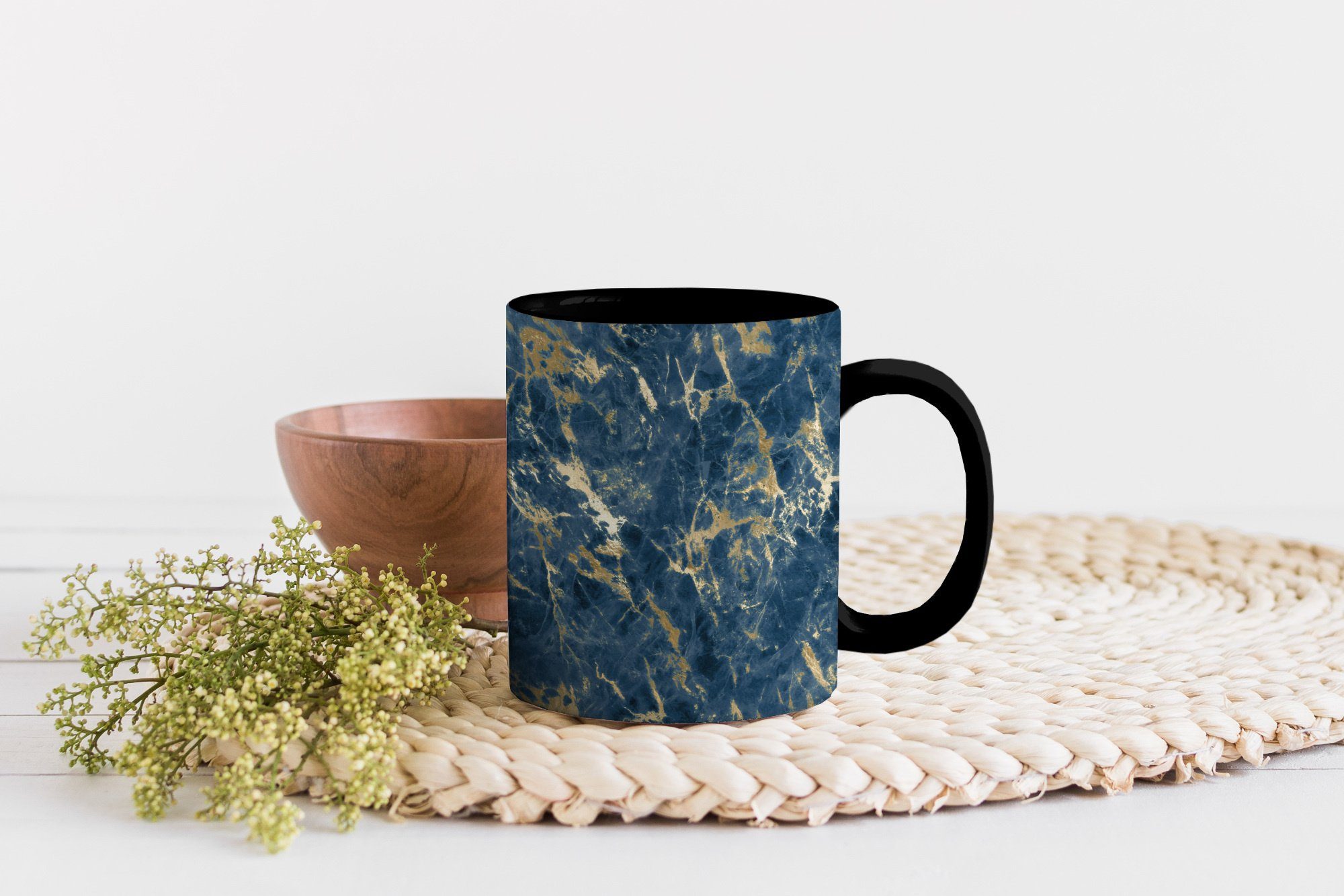 MuchoWow Tasse Marmor Farbwechsel, - Zaubertasse, - - Keramik, Gold Blau, Geschenk Muster Kaffeetassen, Teetasse