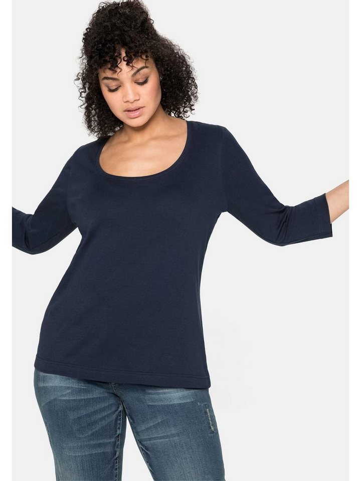 Sheego 3/4-Arm-Shirt Große Größen aus reiner Baumwolle, Dehnbare Rippware  aus reiner Baumwolle
