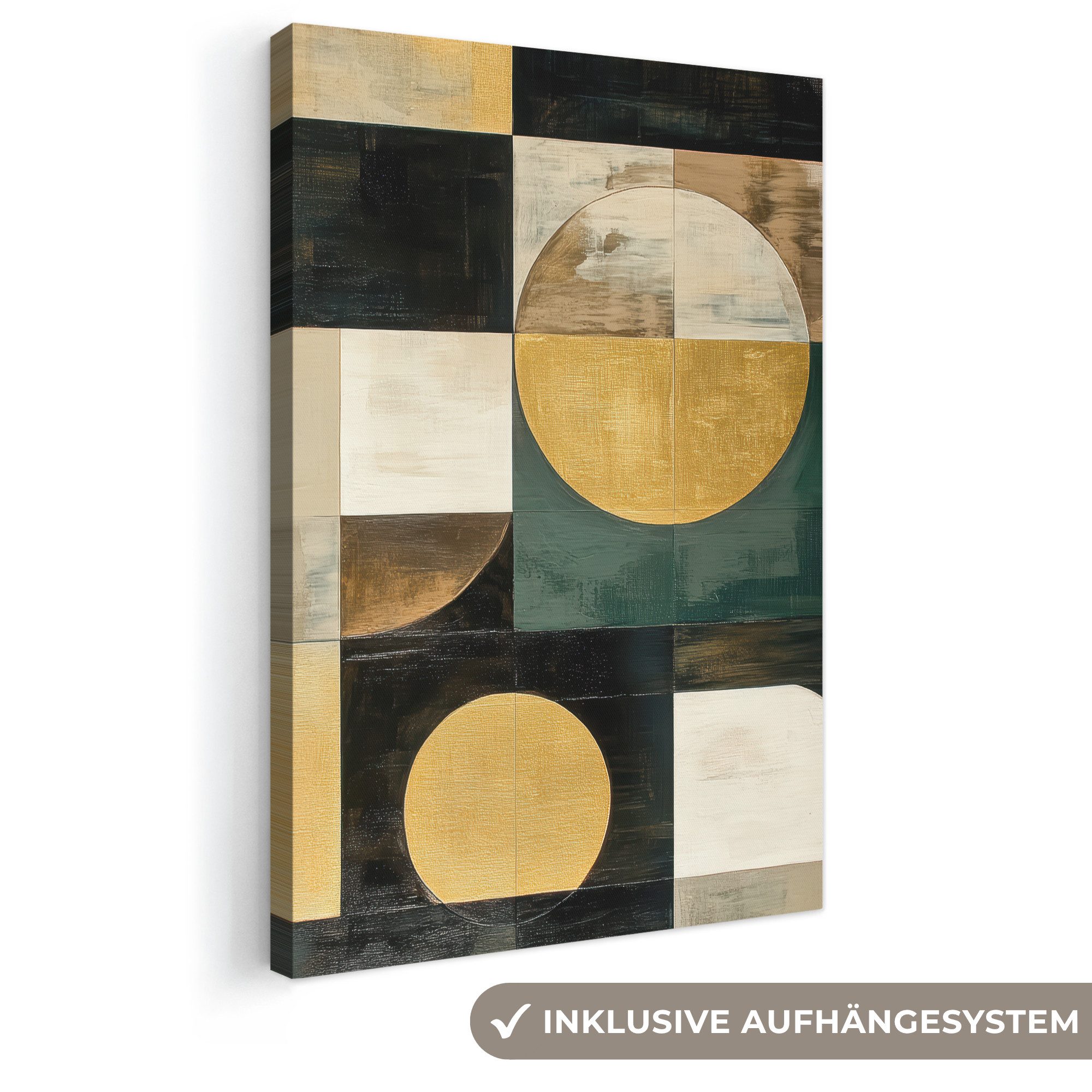 OneMillionCanvasses® Leinwandbild Abstrakt - Gold - Bronze - Formen - Geometrisch, Fotodruck (1 St), Leinwand Canvas Wandbild, Wanddekoration 20x30 cm