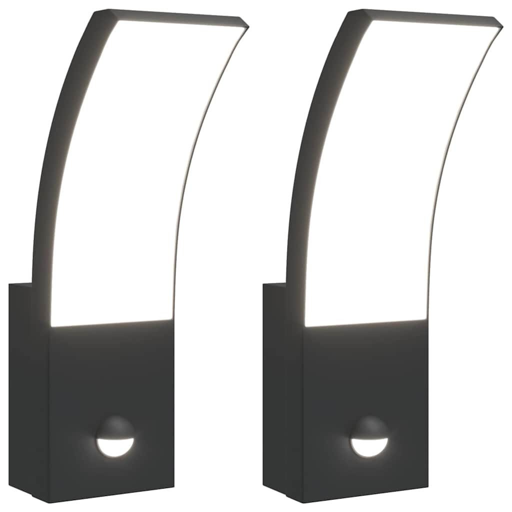 vidaXL LED Außen-Wandleuchte LED-Außenwandleuchten mit Sensor 2 Stk. Schwarz Aludruckguss