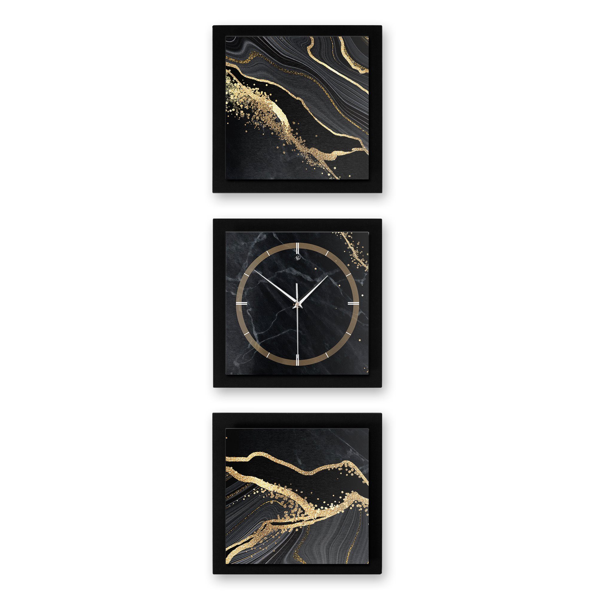 Kreative Feder Wanduhr Gold & Black Marble (ohne Ticken; Funk- oder Quarzuhrwerk; elegant, außergewöhnlich, modern) Hochformat 90x30cm