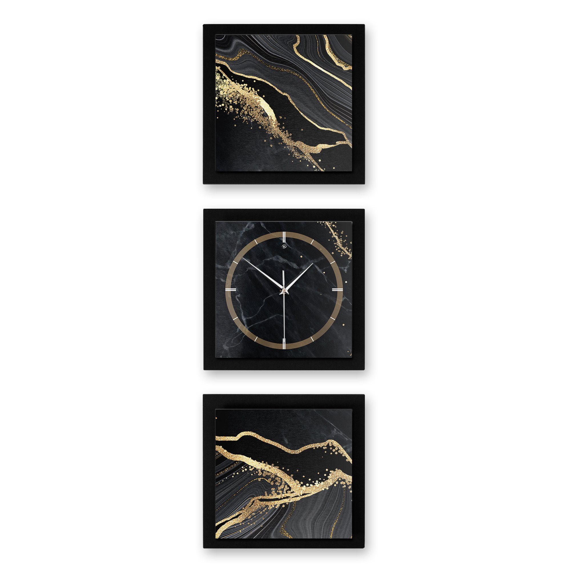 & elegant, oder Ticken; Hochformat (ohne Quarzuhrwerk; Kreative außergewöhnlich, Marble Feder Black modern) Funk- Wanduhr Gold 150x50cm