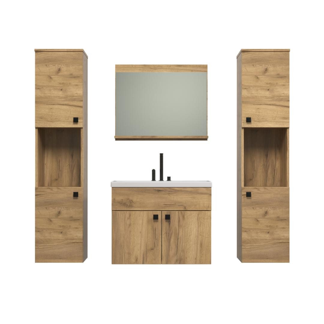 trendteam Badezimmer-Set Haven Badmöbelset 5 Teile Eiche Dekor., (5-St)