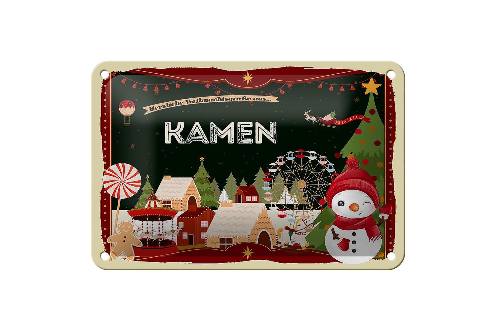 Metallschild Weihnachten Grüße aus KAMEN 18x12cm