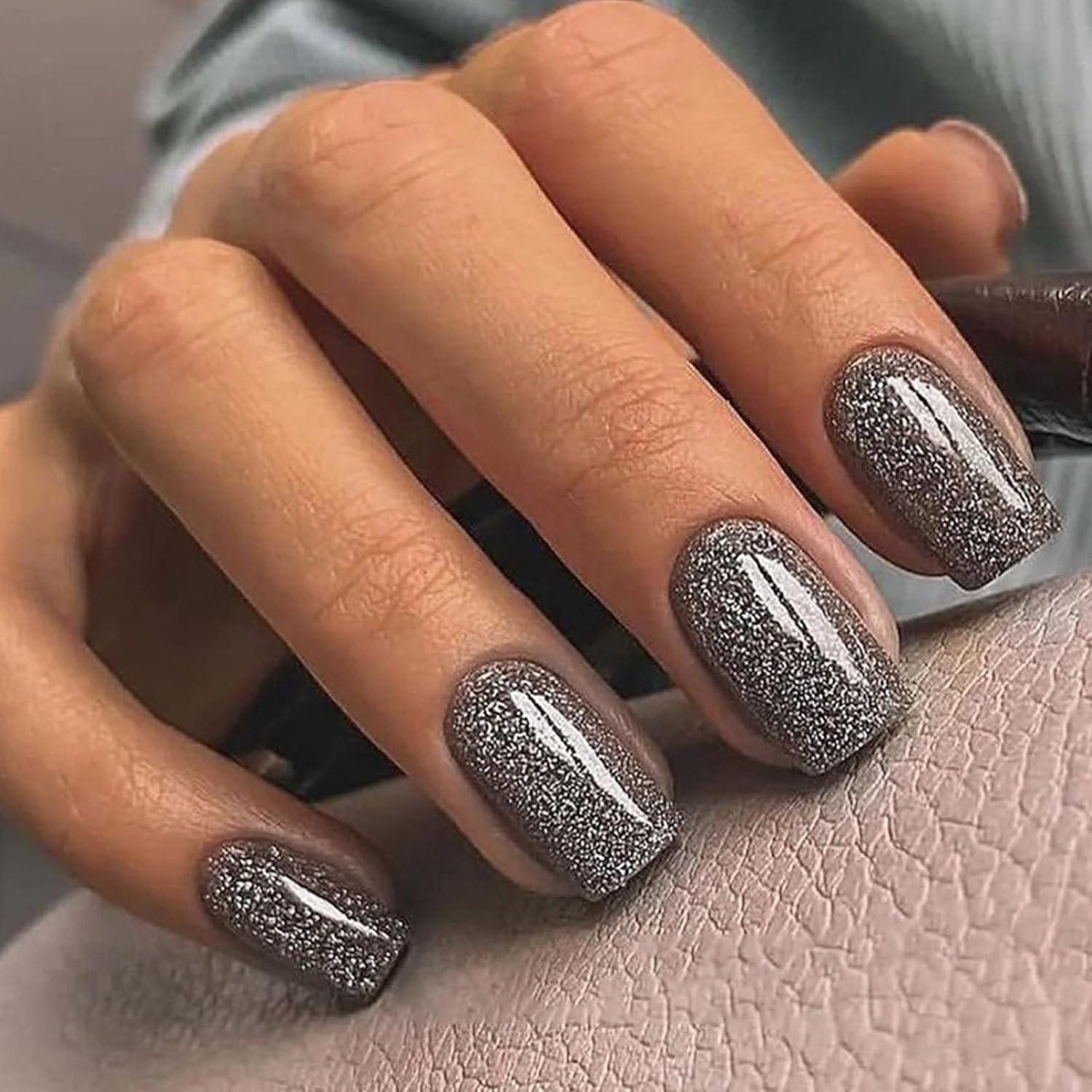 LuxusKollektion Kunstfingernägel 24 Stück Press on Nägel Kurz Schwarz Glänzend French Acryl Fake Nails