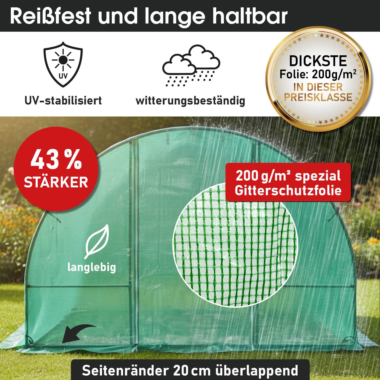 BRAST Foliengewächshaus Gewächshaus inkl. Stahlfundament Erdanker & Unkrautvlies, 4 Größen, BxTxH: 200 x 300 x 200 cm, 6 Fenster inkl. aufrollbare Seitenwände m – Bild 5 von 5