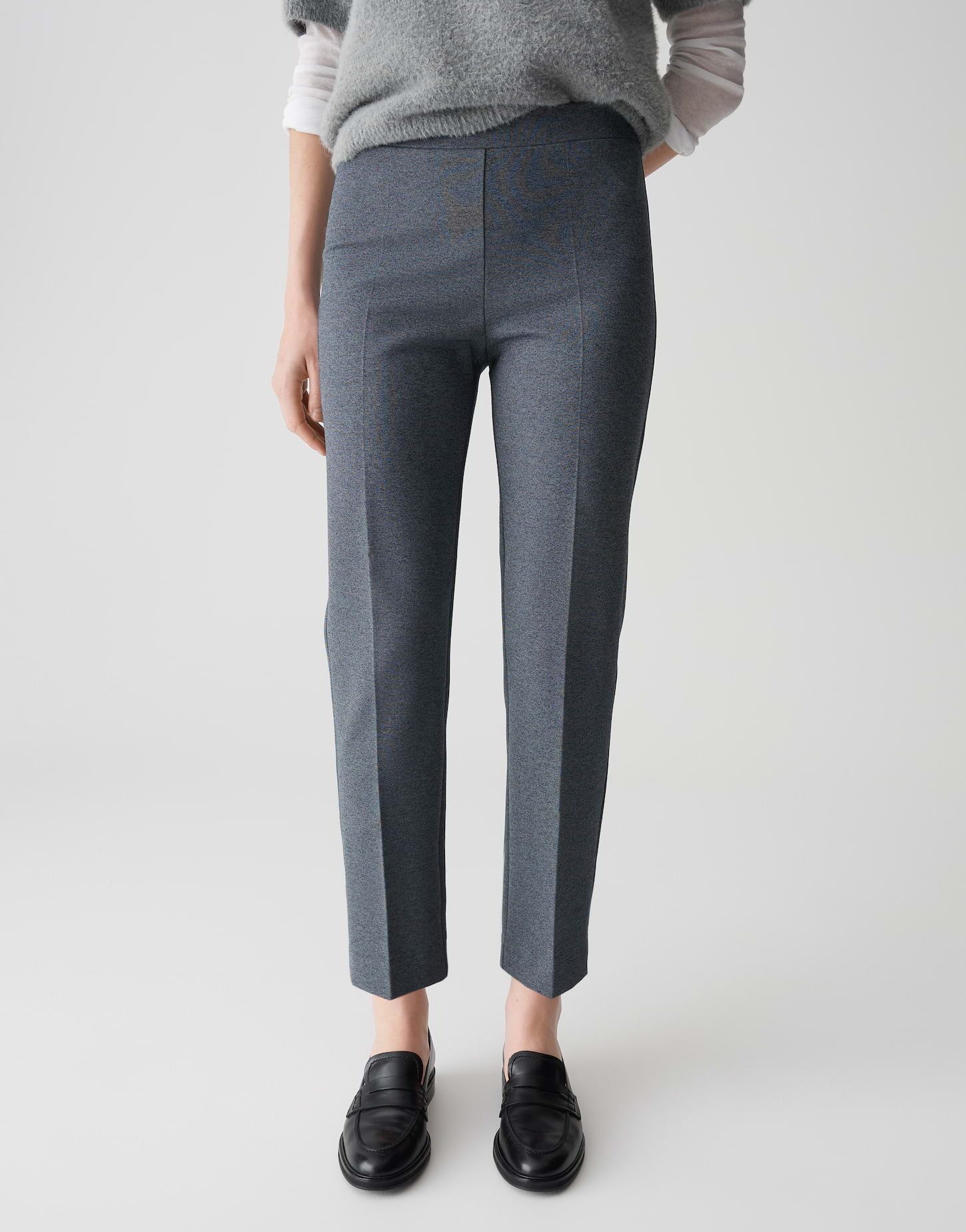 OPUS PANTS Schlupfhose ELLINA aus elastischem Viskose Mix Mid Rise, Ankle, dezente Tweedoptik
