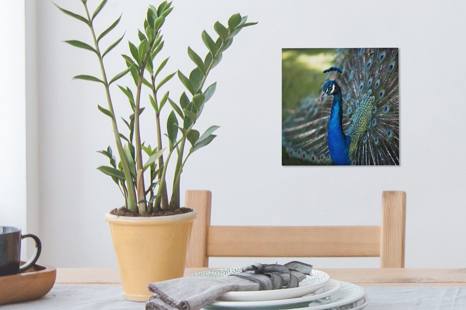 für Leinwand Bilder OneMillionCanvasses® Leinwandbild Vögel Wohnzimmer - (1 - Pfau Blau, St), Schlafzimmer