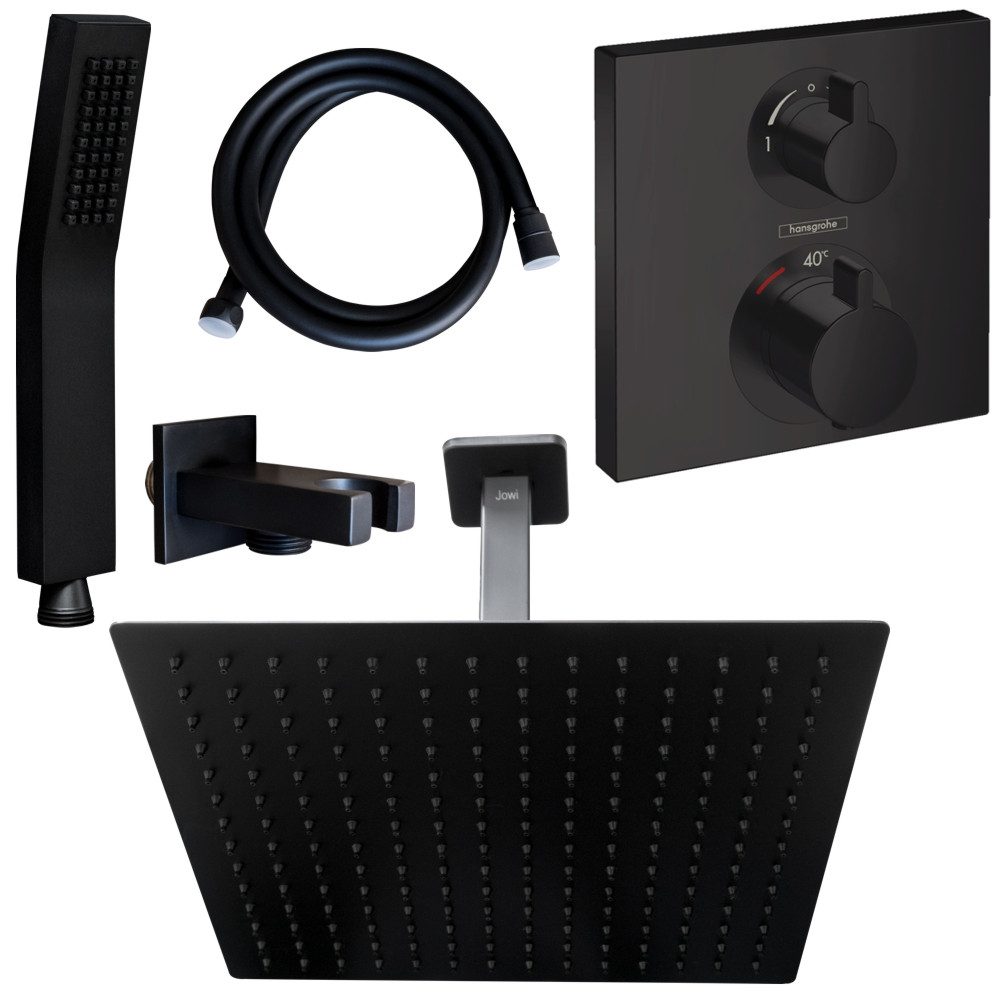 Hansgrohe und Jowi Duscharmatur Ecostat Square Thermostat Schwarz Regendusc günstig online kaufen