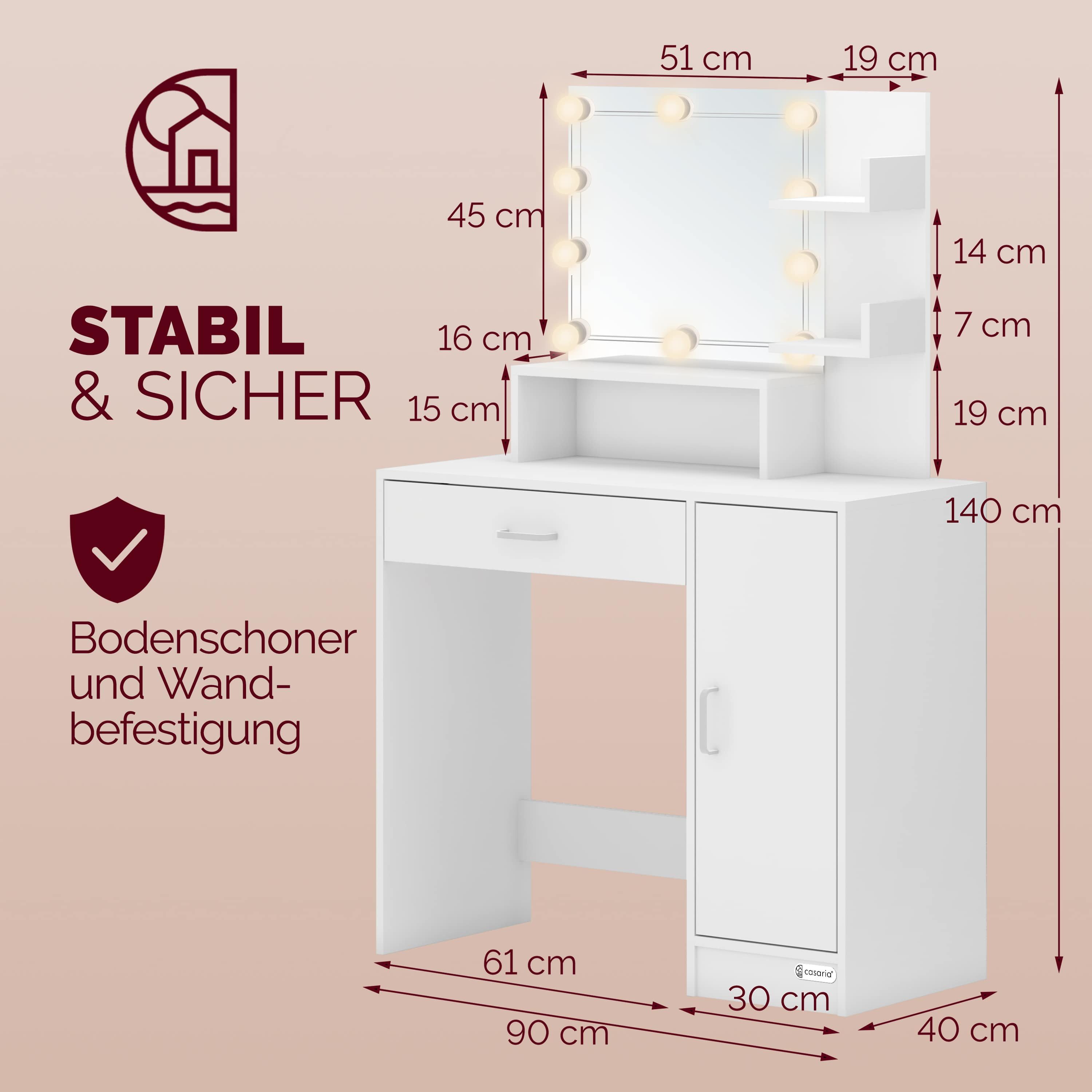 Casaria Schminktisch Jocelyn, mit Spiegel LED günstig online kaufen