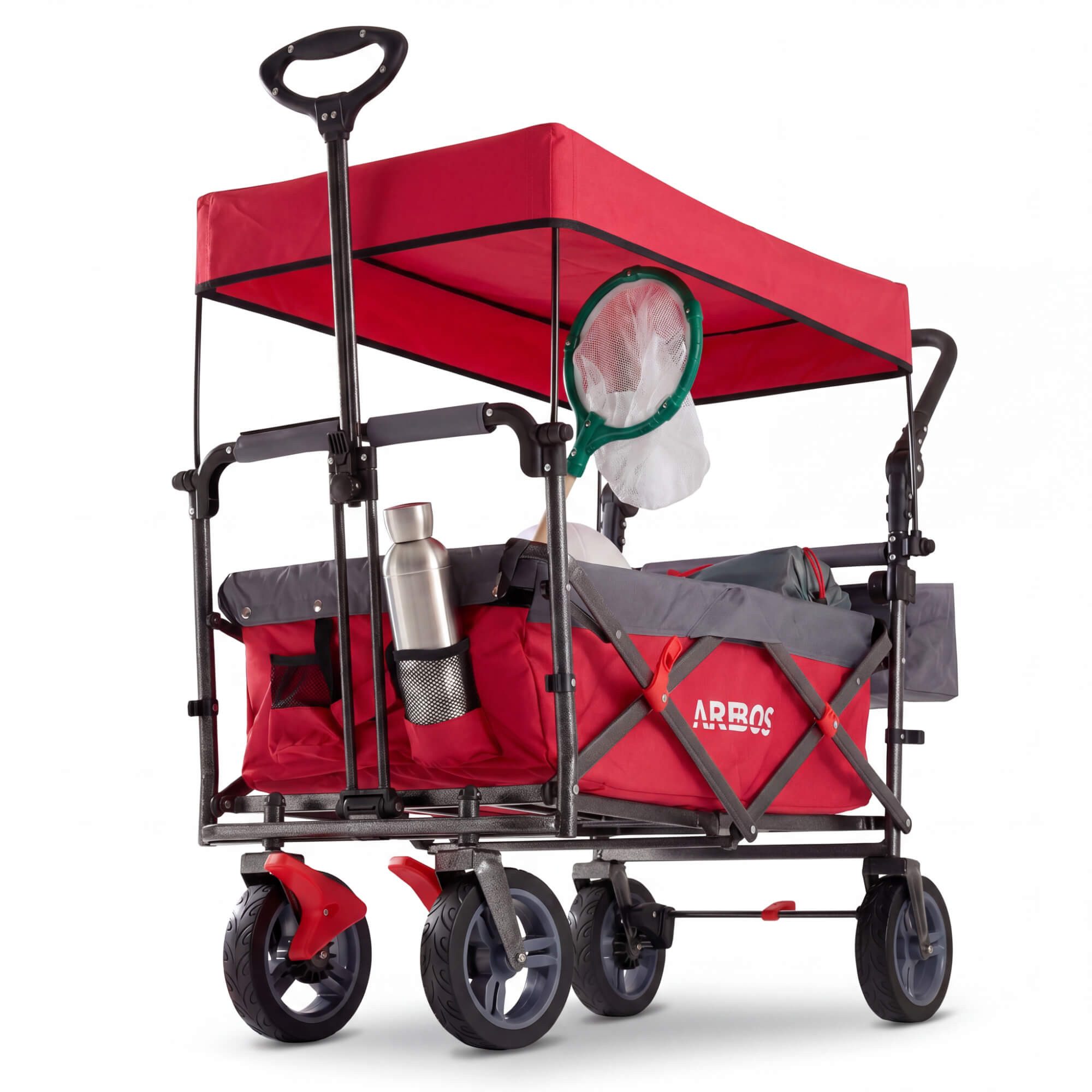 Arebos Bollerwagen mit Dach Premium, Handwagen Transportkarre 100 kg tragekraft, Vorder- und Hinter-Bremse