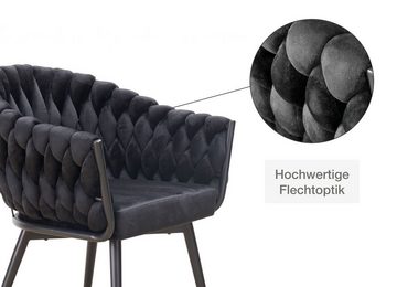 LC Home Esszimmerstuhl »Remy« Flechtoptik Samt schwarz Armlehnstuhl Designerstuhl (Einzelstuhlset, 1 St), Gestell aus Metall