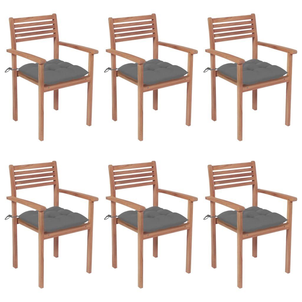 vidaXL Gartenstuhl Stapelbare Gartenstühle mit Kissen 6 Stk. Massivholz Teak (6 St) | Stühle