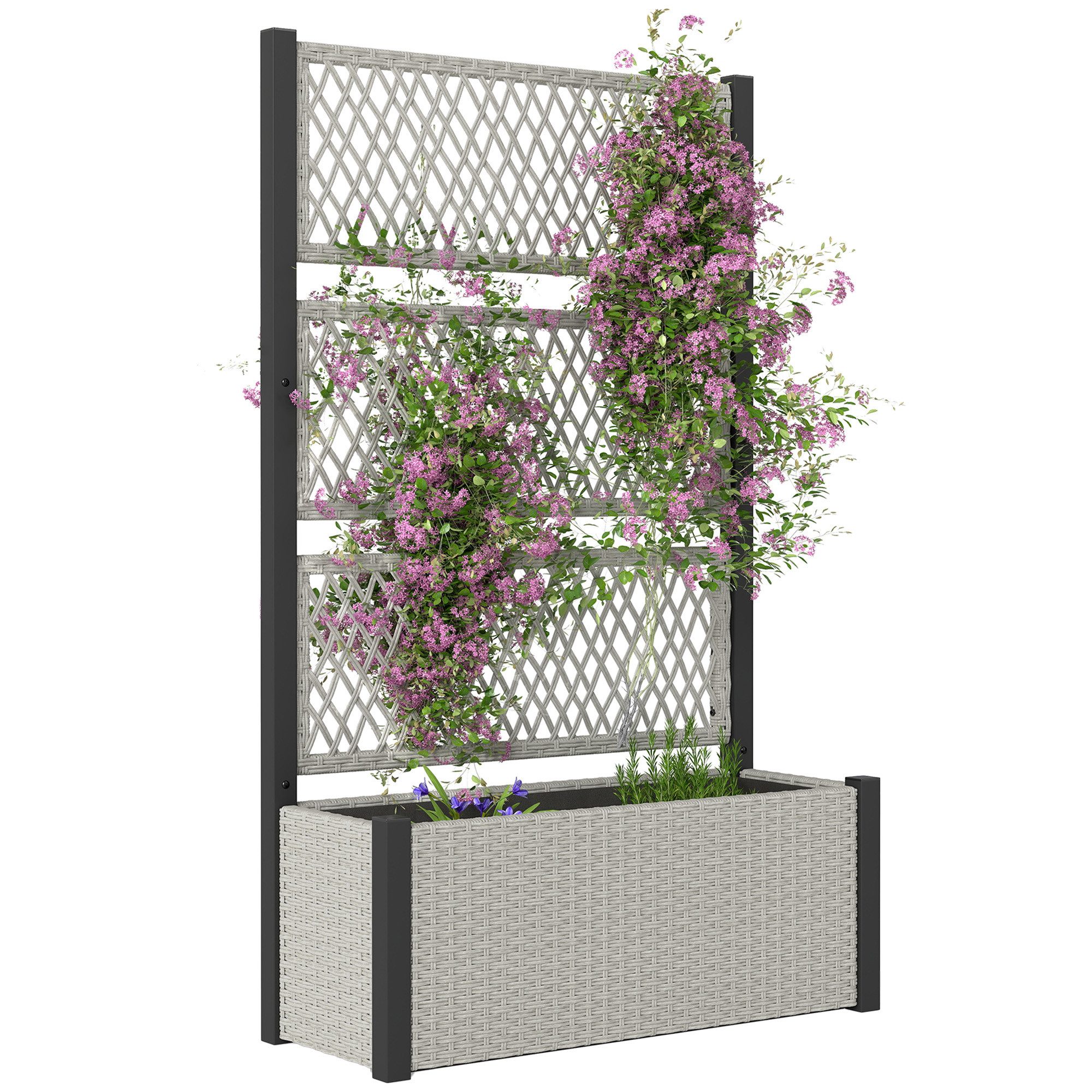 Outsunny Hochbeet mit Rankgitter, in Rattan-Optik (Blumenkasten, 2 St., Pfl günstig online kaufen