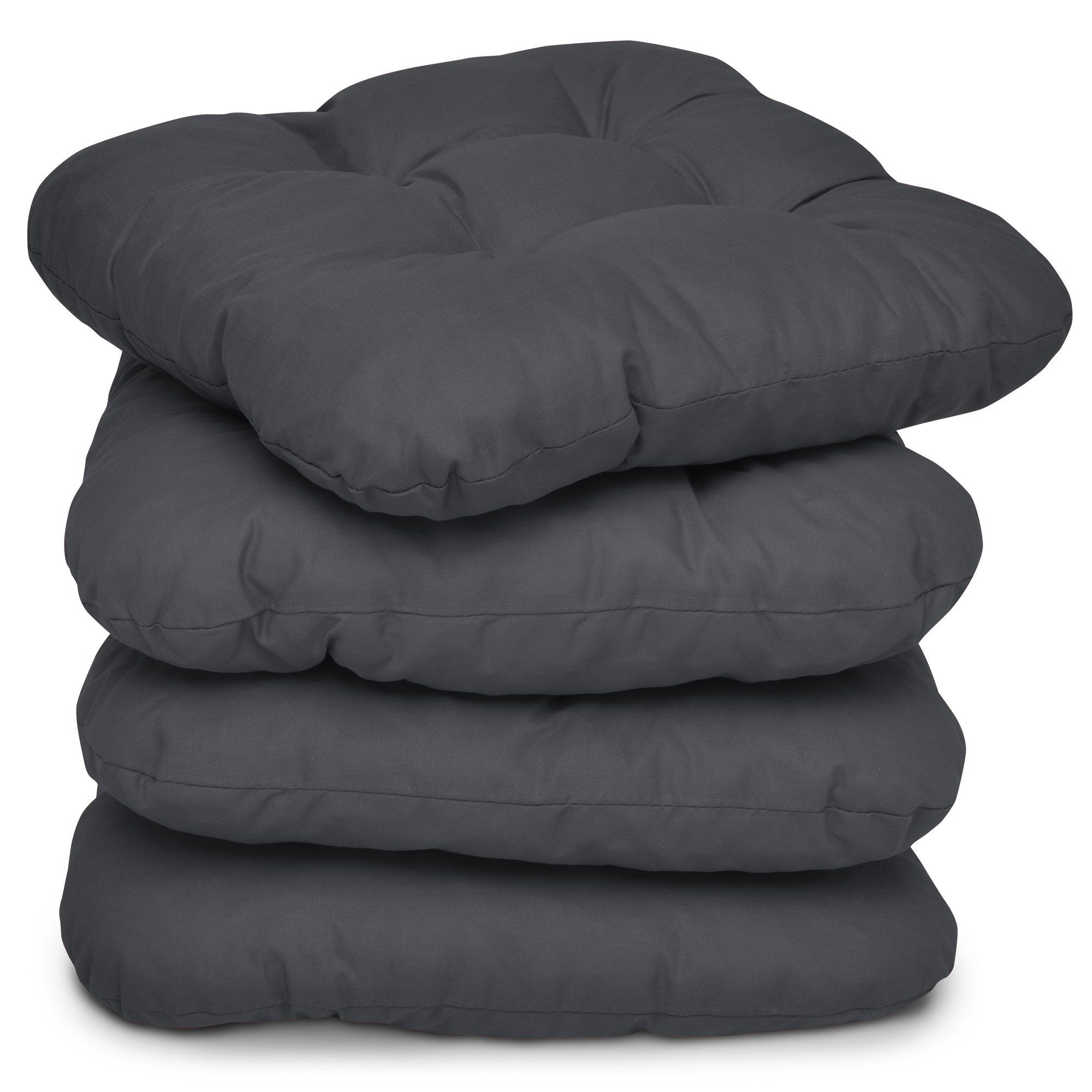 Beautissu Stuhlkissen 4er Set Sitzkissen Lisa Anthrazit, 40x40x8cm, Indoor & Outdoor Kissen mit 8cm Schaumstoff Füllung, widerstandsfähig