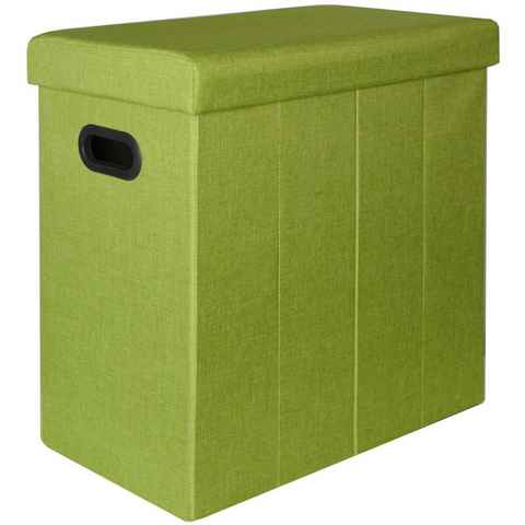 DuneDesign Wäschekorb Faltbarer Wäschekorb 70L Wäschetruhe mit Deckel, Leinen Optik 50x28x50cm grün