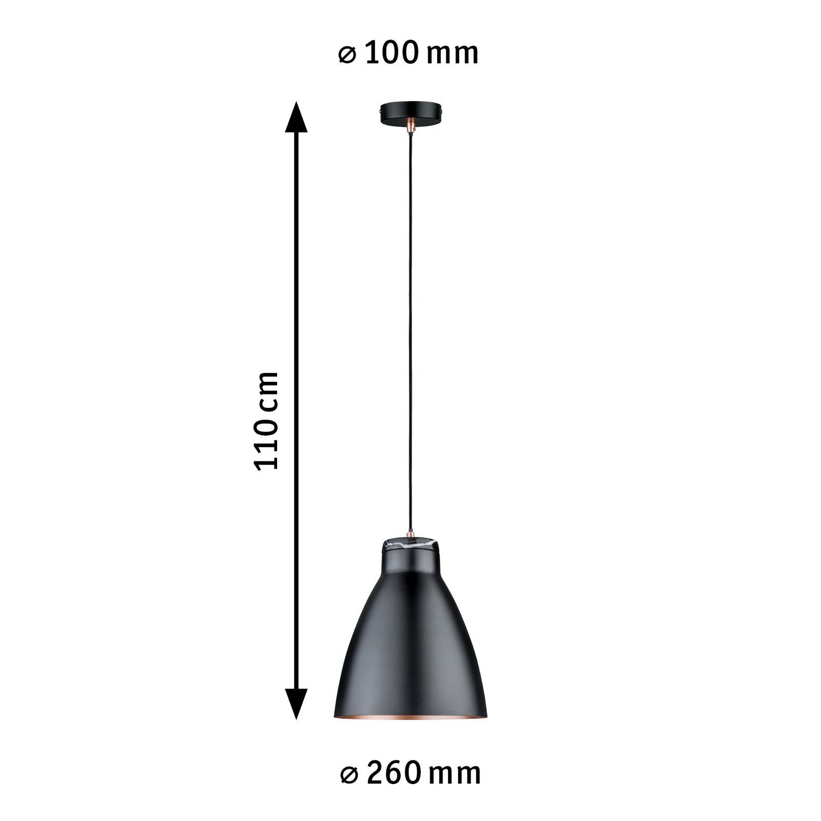 Schwarz Leuchtmittel, max. E27 1x20W 230V m matt/Kupfer Metall/Marmor, ohne Pendelleuchte Paulmann Roald Neordic