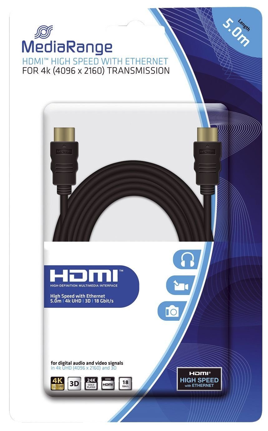 Mediarange Klemmen MediaRange HDMI-Kabel High Speed Ethernet 18 Gbit/s 5m schwa