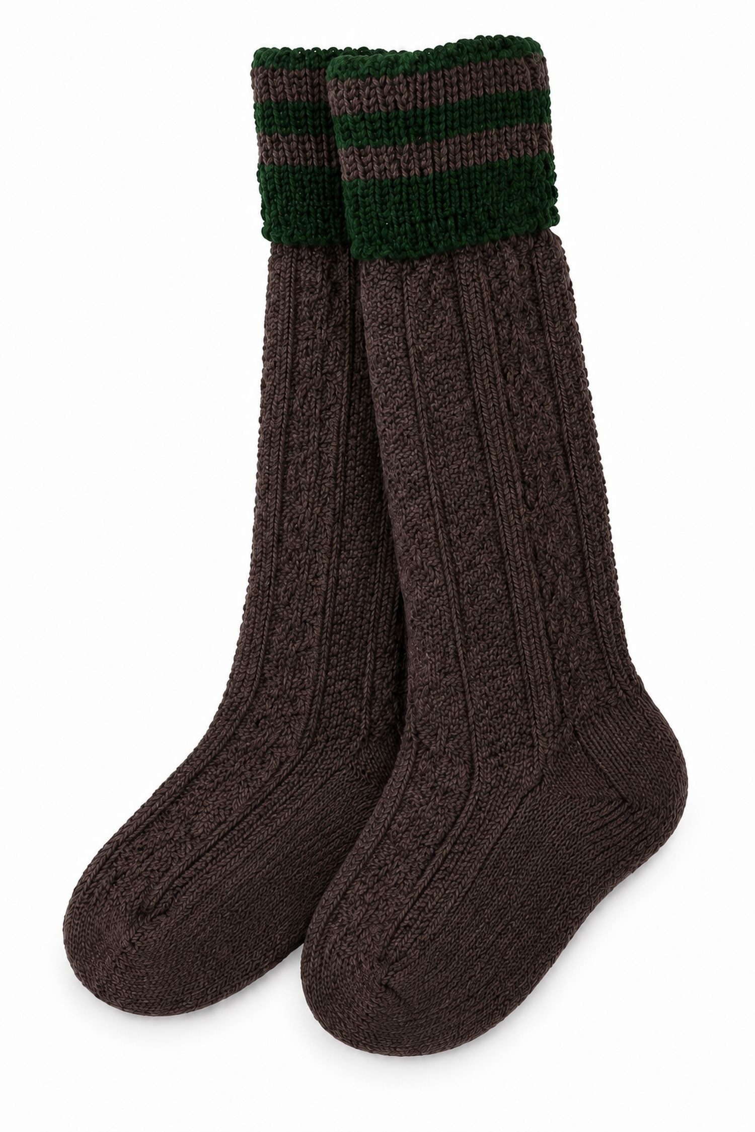 Isar-Trachten Kniestrümpfe Jungen Socken mit Zopfmuster, Braun / Grün