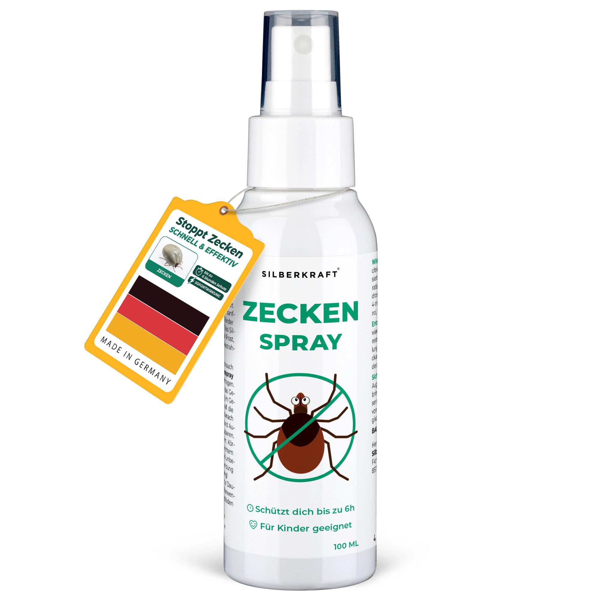 Silberkraft Защита от насекомых-Spray Zeckenspray, für Babys ab 6 Monaten, Kinder & Erwachsene, DEET-frei, 1-tlg., Repellent, Zitronen-Eukalyptus, wirkt bis zu 6 h, für Kinder geeignet