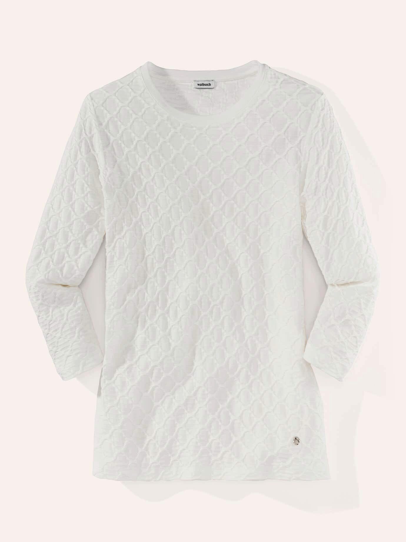 Walbusch Langarmshirt Damen Baumwollshirt Struktur 3/4 Ärmel Rundhals Langarm, Rundhals