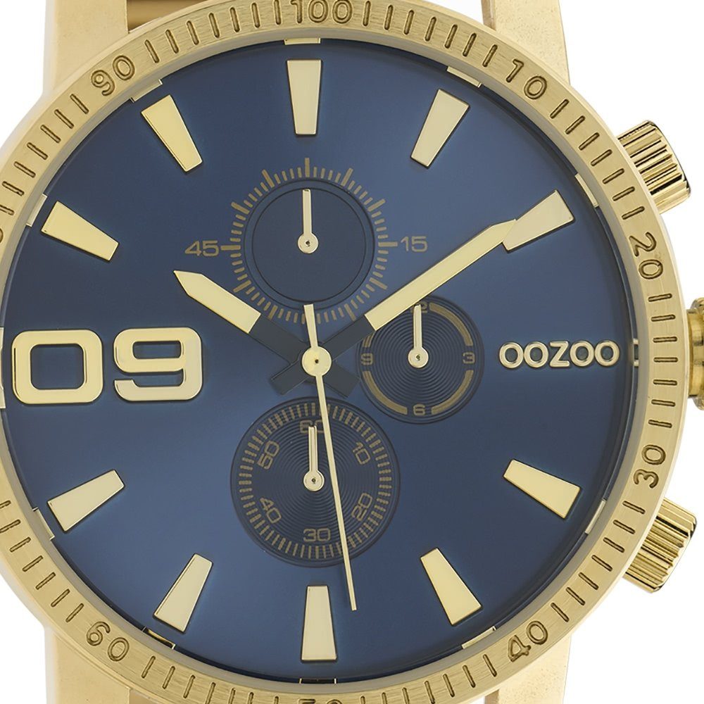 OOZOO Quarzuhr Oozoo Herren Armbanduhr gold Analog, Herrenuhr rund, groß  (ca. 45mm) Edelstahlarmband, Elegant-Style