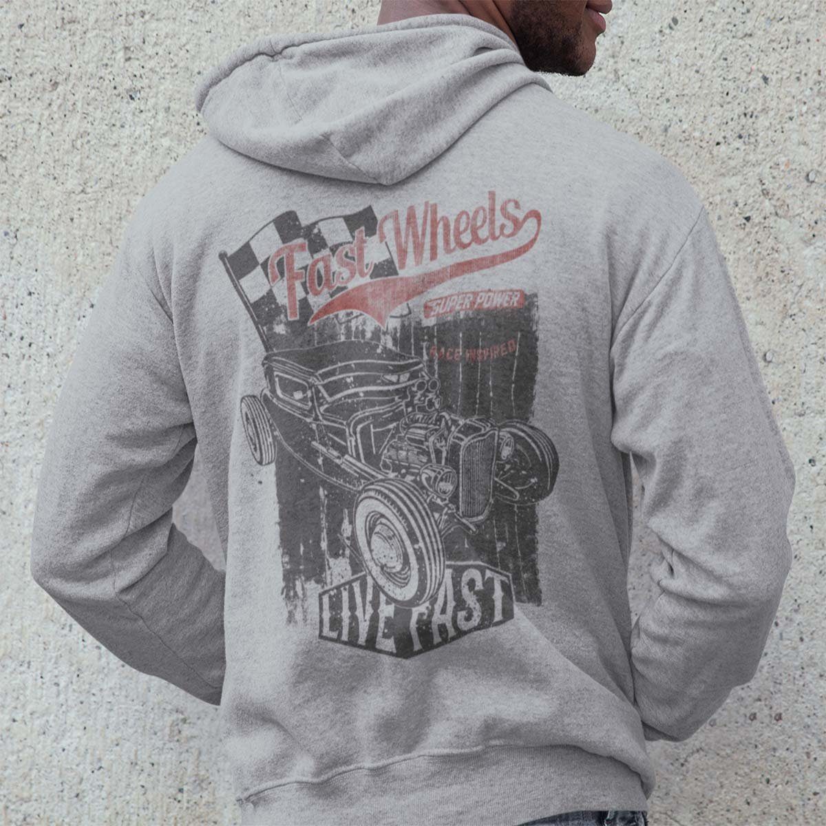 Melange Wheels Zip Grau Motiv / mit Auto Hoodie On Fast Hotrod / Kapuzensweatjacke US-Car Rebel Kapuzenjacke Wheels