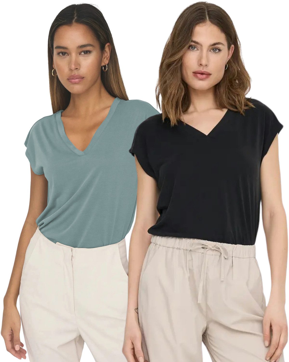 ONLY Shirtbluse Damen Basic V-Neck Shirt günstig online kaufen
