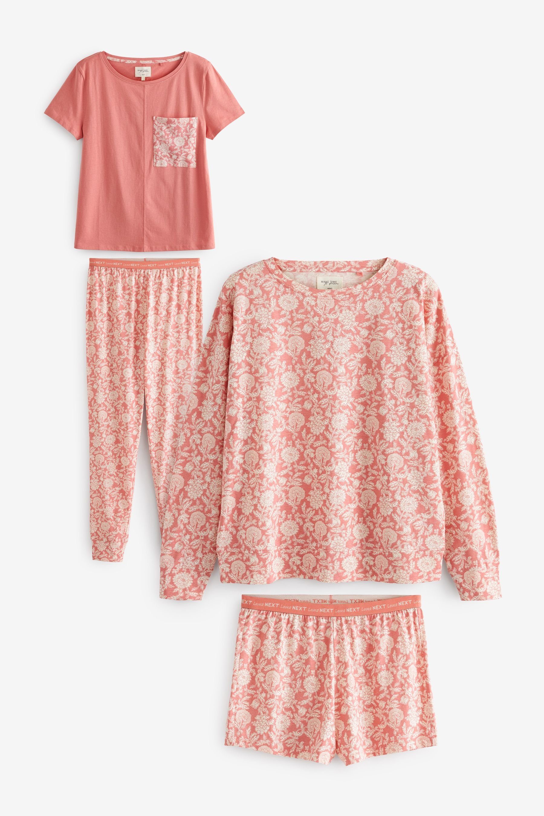 Next Pyjama Pyjama-Set mit kurzen und langen Ärmeln, 2er-Pack (4 tlg) Pink Floral