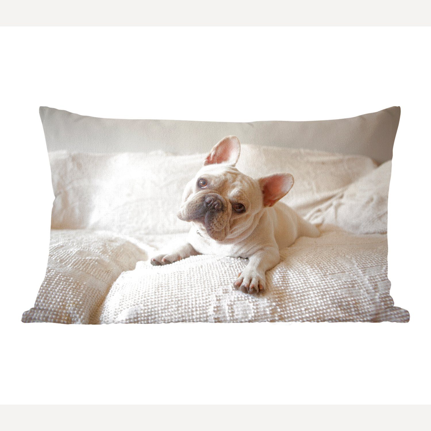 MuchoWow Dekokissen Französische Bulldogge - Bank - Vorleger, Аксессуары для дома, Zierkissen, Kissen mit Füllung, 50x30 cm